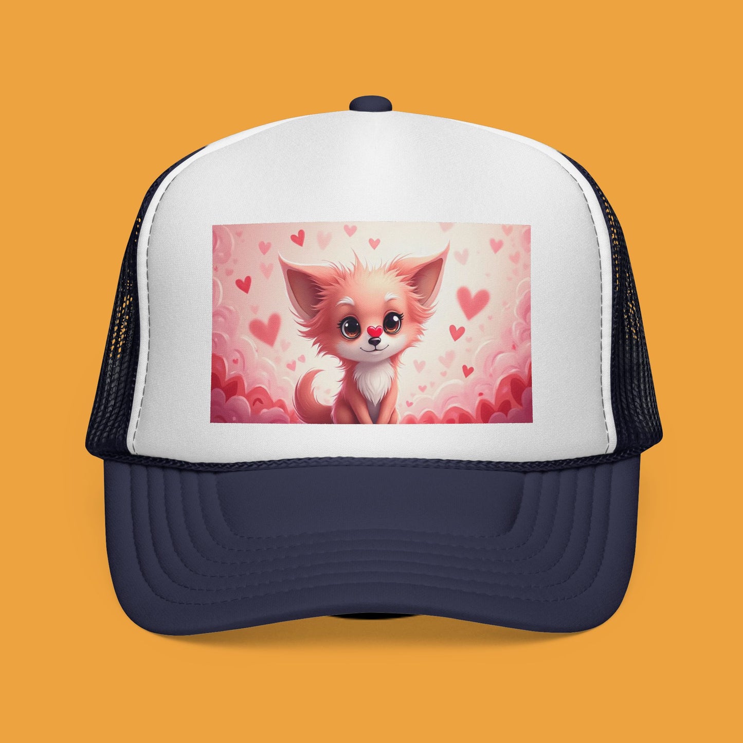 Kawaii Pink Chihuahua Trucker Hat - Cute Heart Design Mesh Cap | Valentine's Day Dog Lover Gift