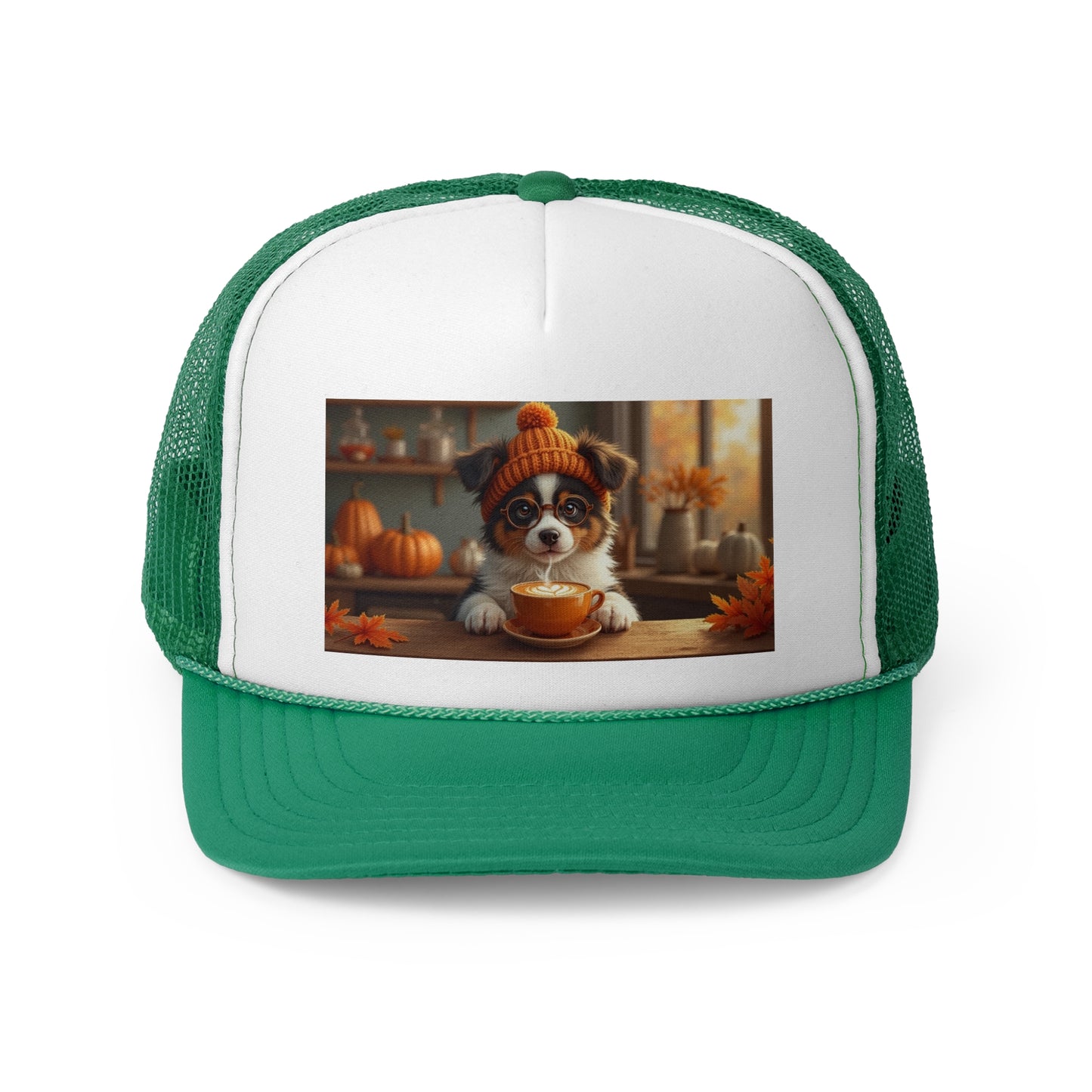 Autumn Cozy Dog Trucker Hat - Cute Puppy Coffee Lover Cap - Fall Vibes Baseball Hat