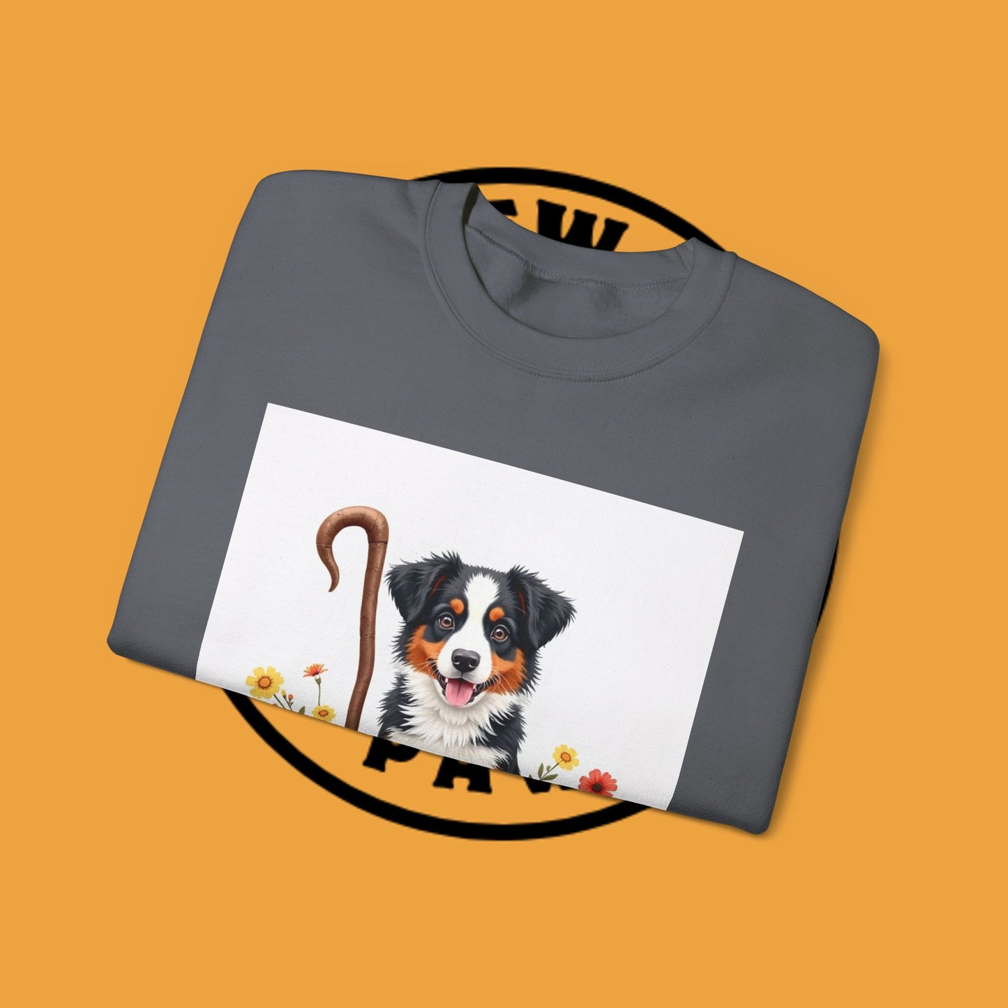 Border Collie Puppy Shepherd's Crook Crewneck Sweatshirt - Pastoral Dog Art | Farm Life Gift