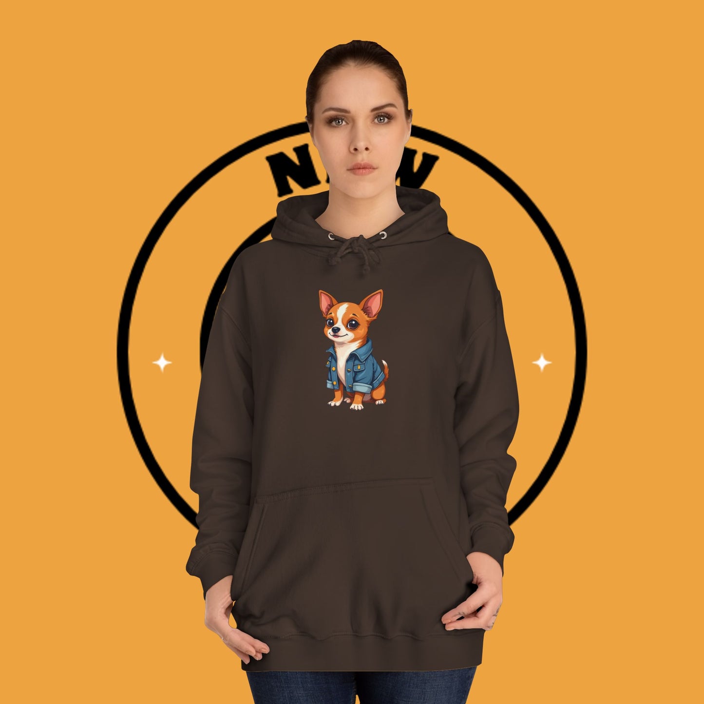 "Adorable Chihuahua in Denim Jacket Hoodie | Cute Dog Lover Gift | Premium Pet Fashion Streetwear"