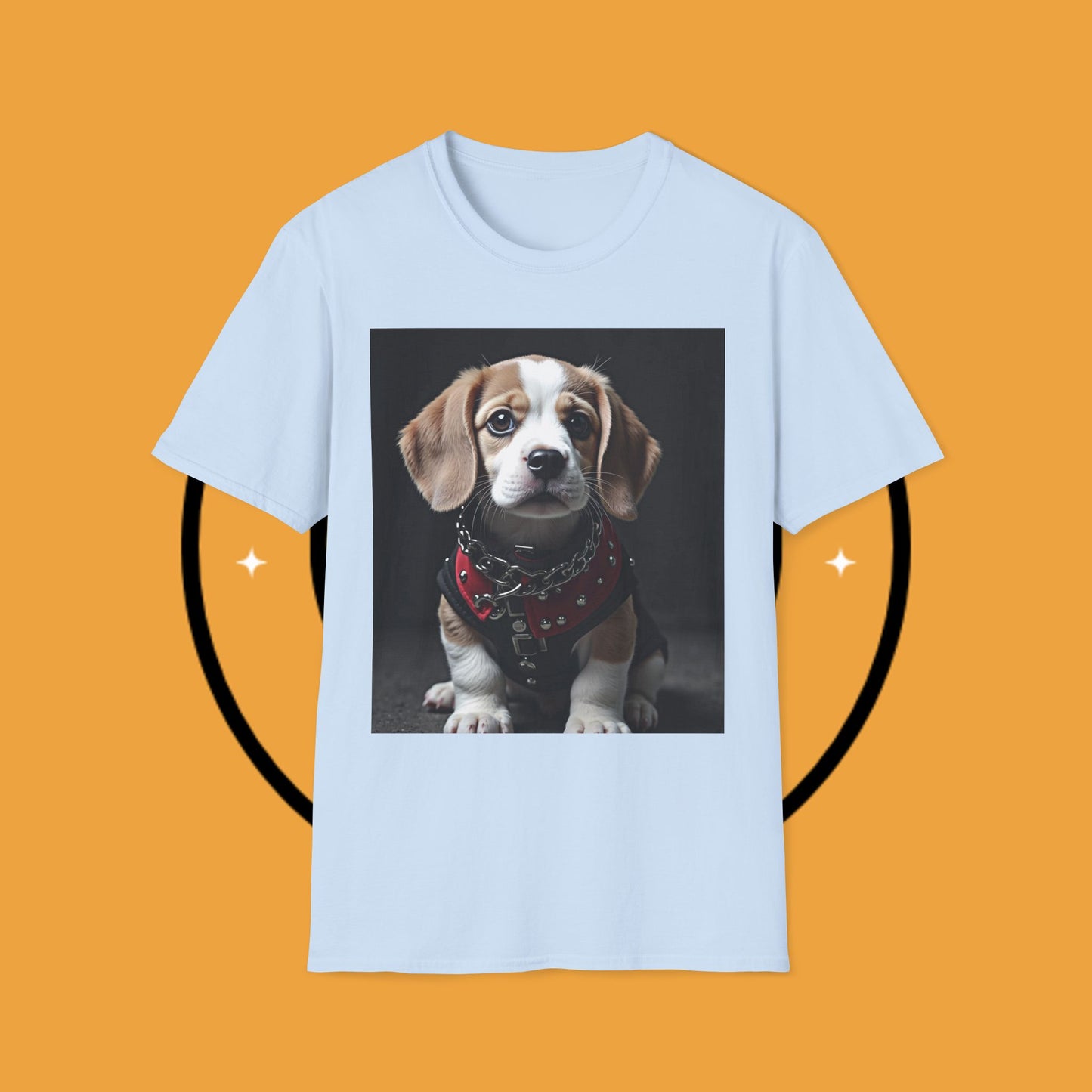 Tough Beagle Puppy T-Shirt - Rebel Dog with Leather Harness Design | Edgy Pet Lover Biker Style Tee