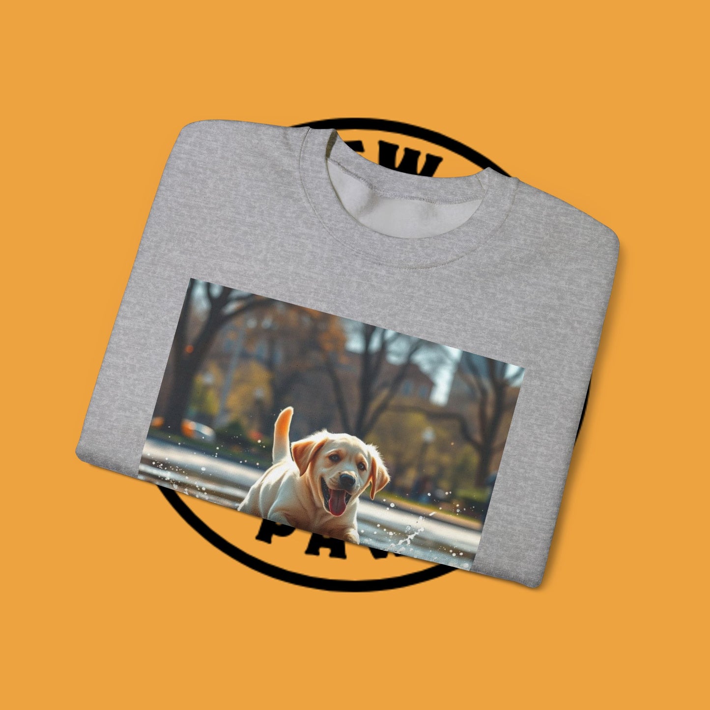 Unisex Dog Lover Crewneck Sweatshirt -Labrador Puppy Running in Water - Happy Dog Splashing in Puddle