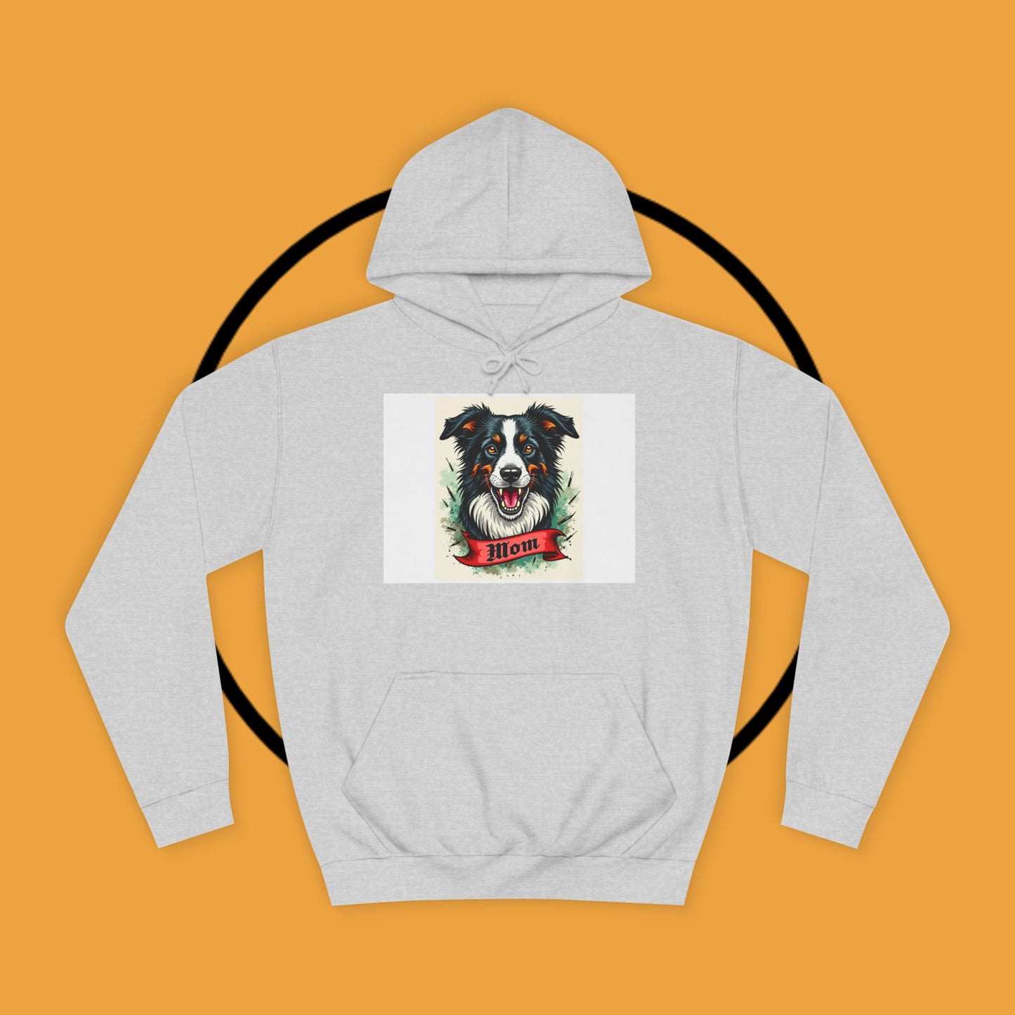 "Border Collie Mom Tattoo Style Hoodie - Vintage Dog Mother Banner Design Sweatshirt | Bold Statement Wear"