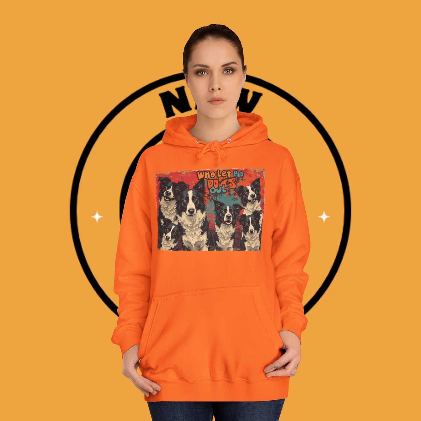 "Who Let the Dogs Out Border Collie Hoodie - Funny 90s Nostalgia Dog Pack Sweatshirt | Retro Music Design"