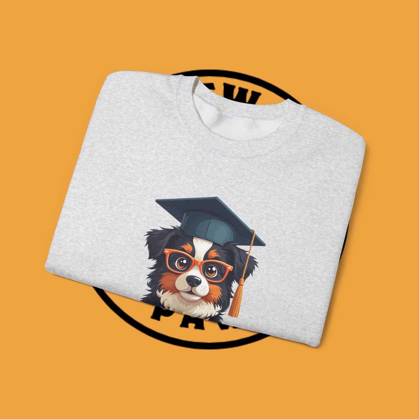 Graduation Dog Crewneck Sweatshirt - Smart Puppy Graduate Cap Books | Academic Achievement Gift