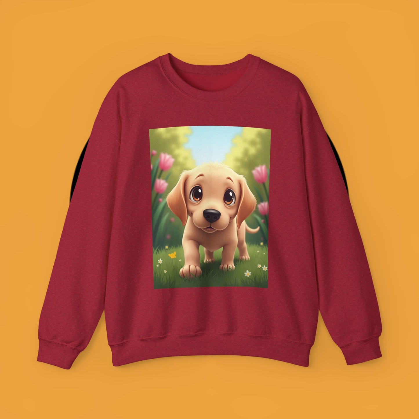Adorable Golden Retriever Puppy in a Garden with Flowers - Cute Puppy Photo kawaii style