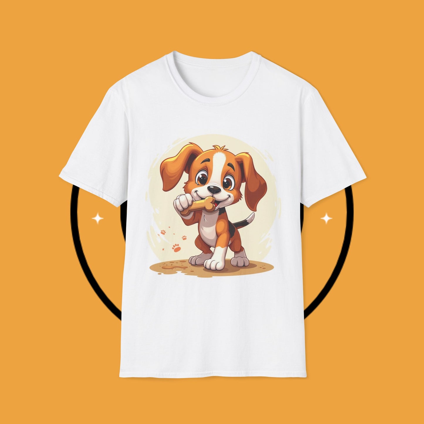 Happy Beagle Puppy with Bone T-Shirt - Cute Cartoon Dog Graphic Tee for Pet Lovers