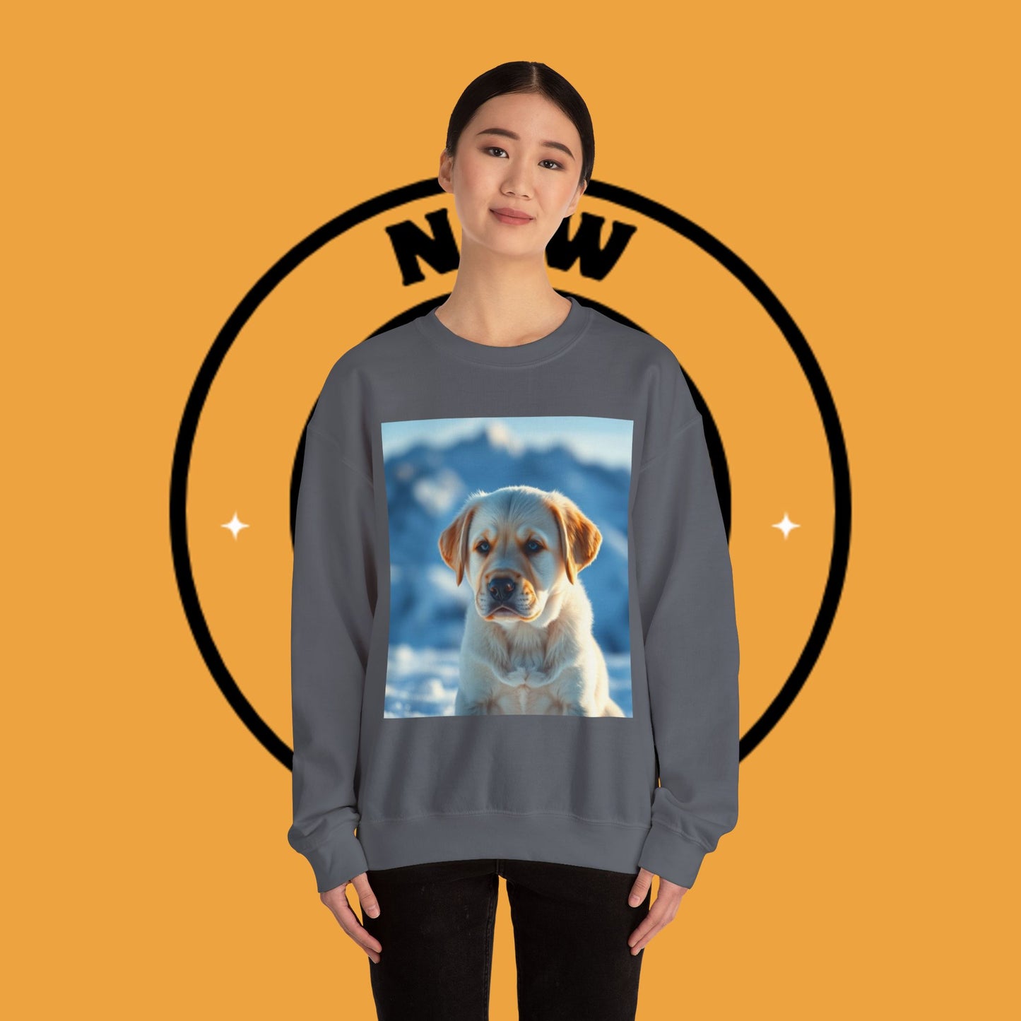 Crewneck Sweatshirt - Cute Labrador Puppy with Blue Eyes - Adorable Dog Portrait in Snow