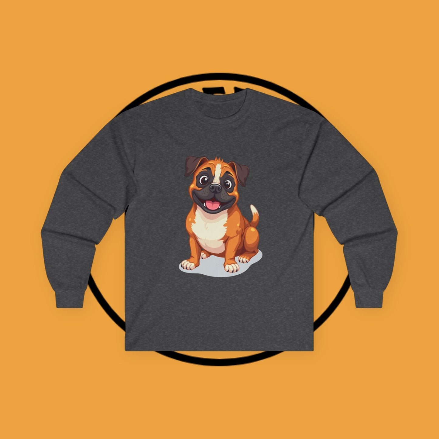 Adorable Boxer Puppy Long Sleeve T-Shirt - Happy Fawn Boxer Baby Dog Design