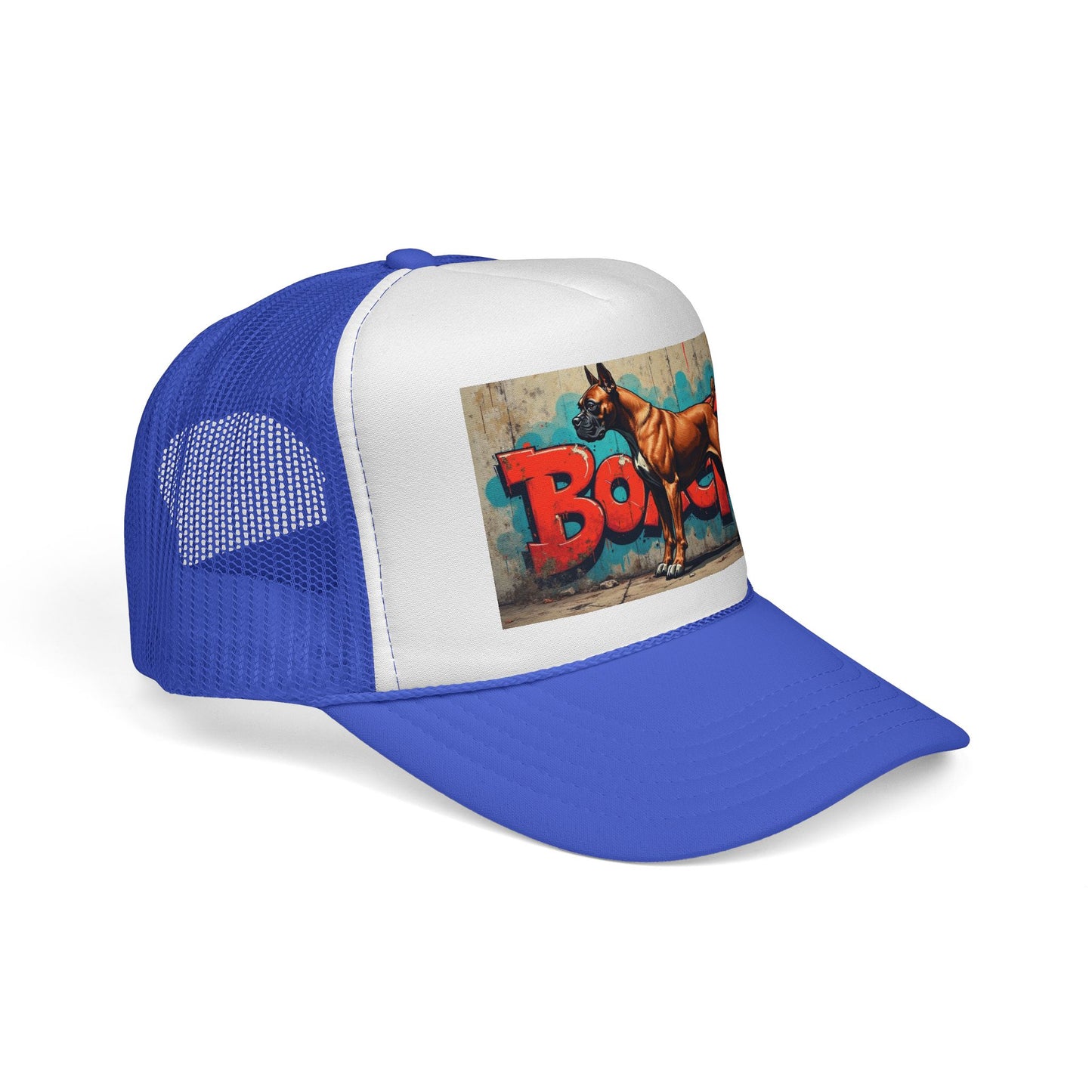 "Graffiti Boxer Dog Trucker Cap - Urban Street Art Design | Hip Hop Style Snapback Hat | Street Culture Baseball Cap"