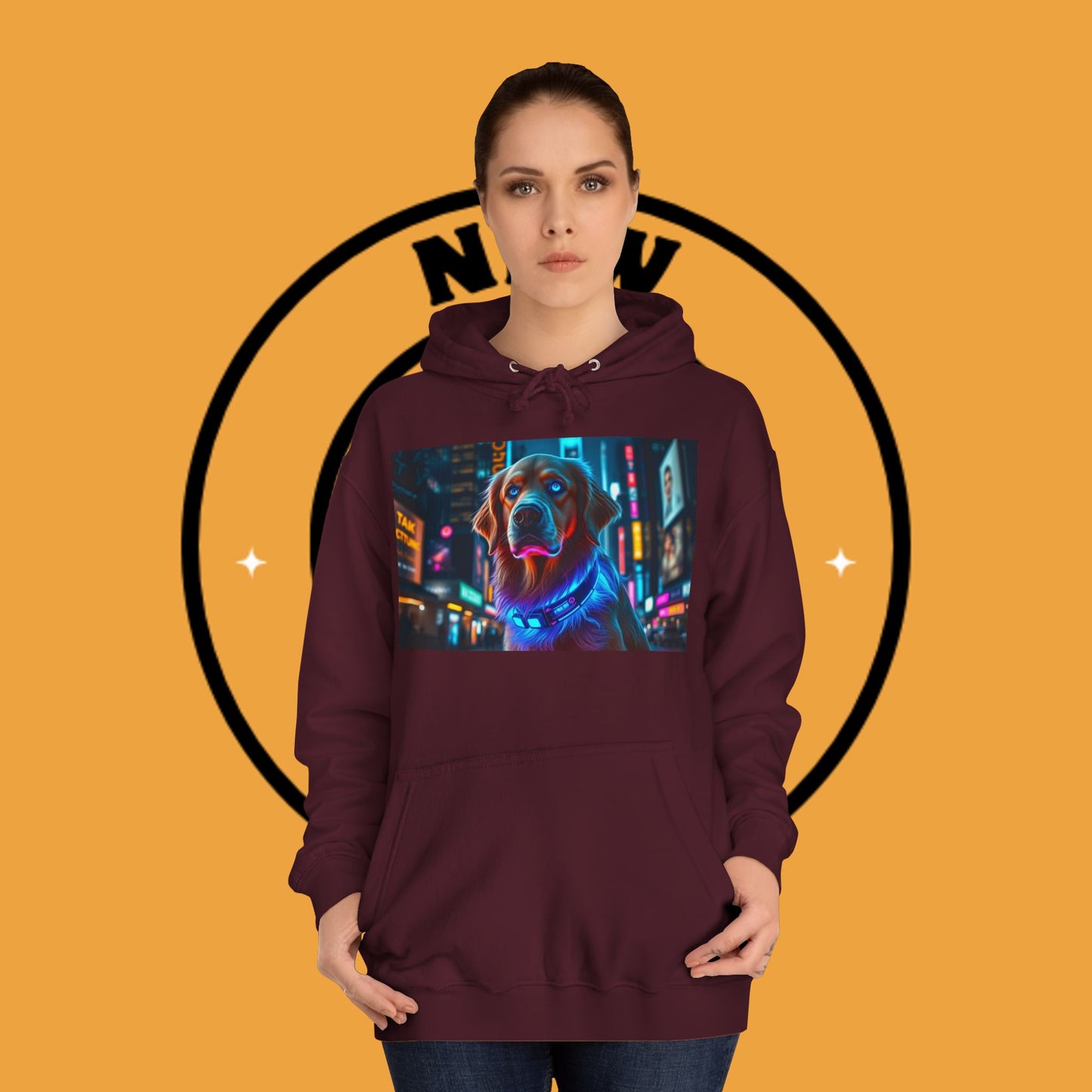 Neon City Lights – Futuristic Urban Dog Hoodie - Unisex Hoodies