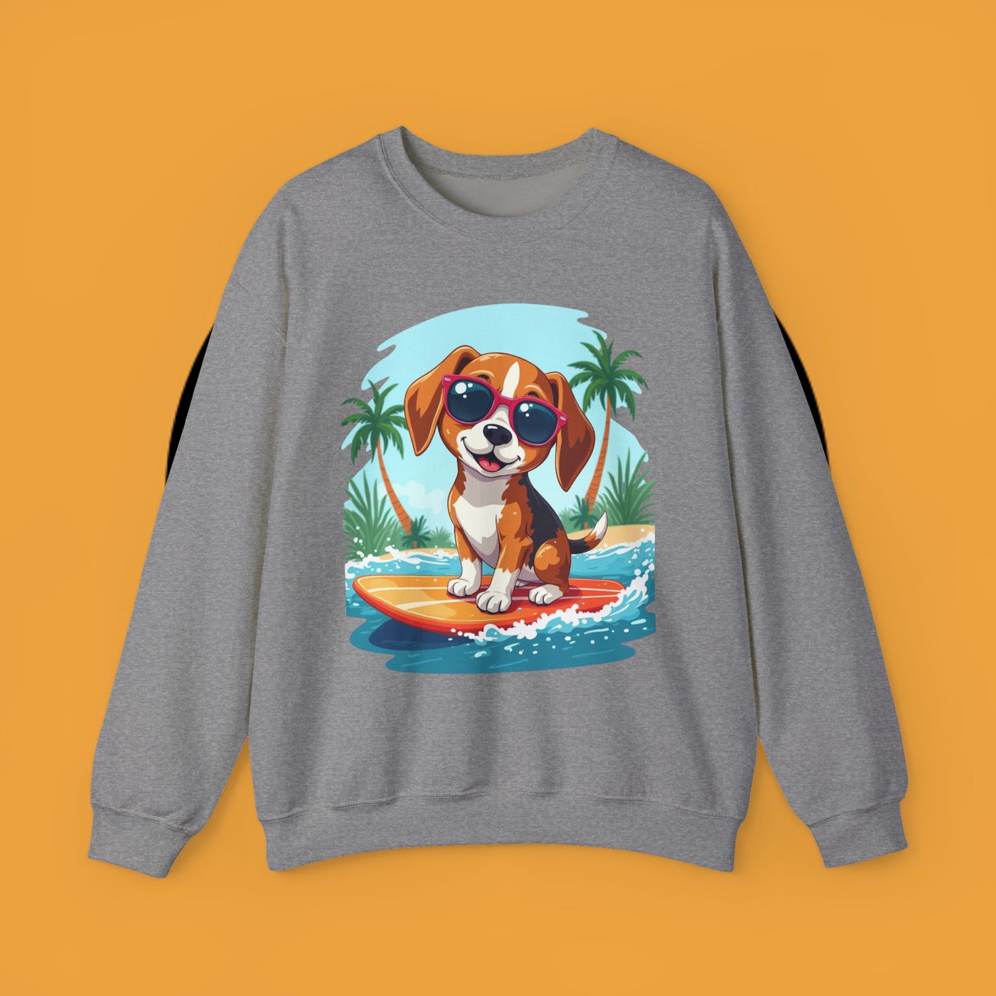 Dog Lover Crewneck Sweatshirt - Beagle surfista - Cool Summer Beagle Surfboard Sweatshirt β Perfect for Beach Vibes!