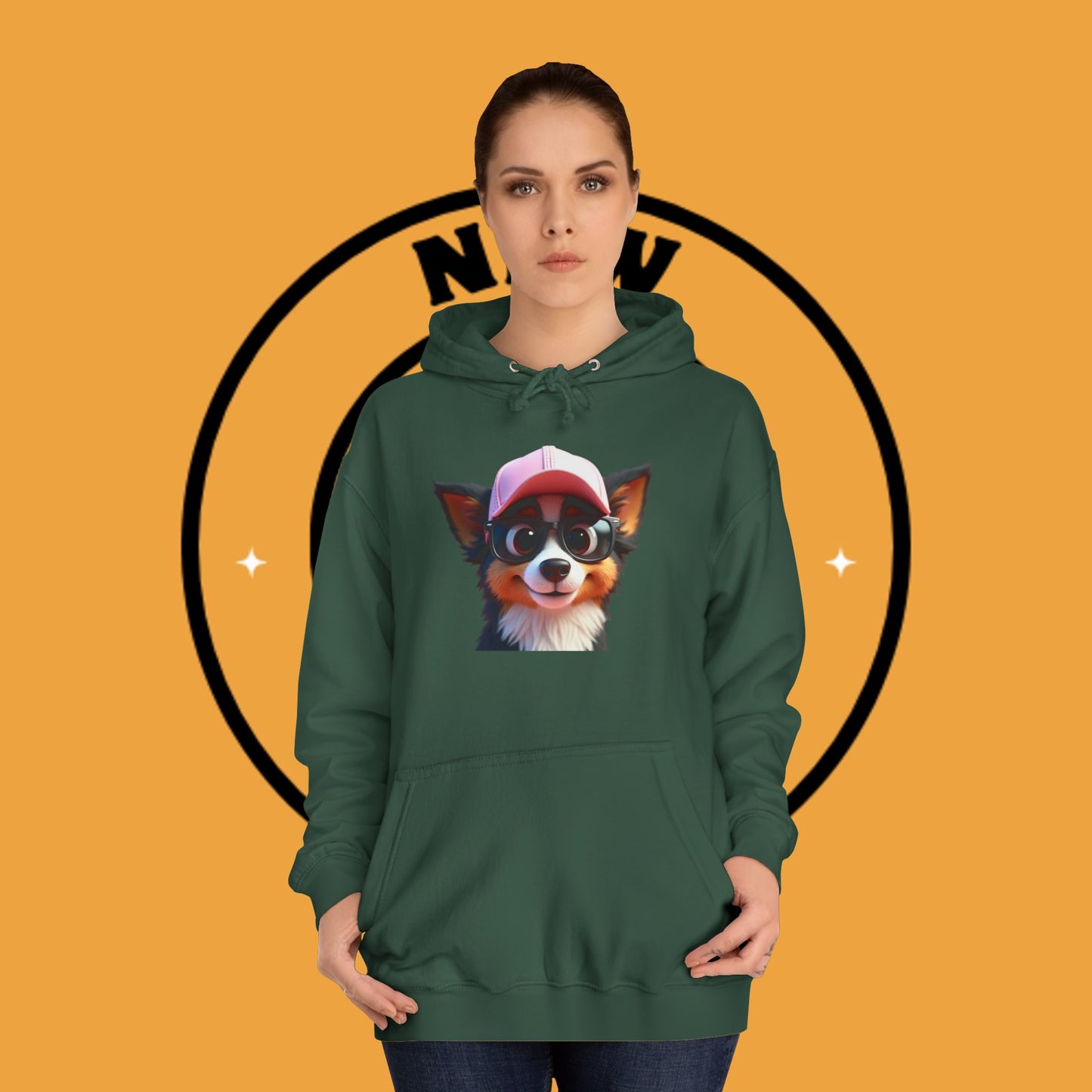 "Hipster Border Collie Puppy with Glasses & Cap Hoodie - Cute Trendy Dog Sweatshirt | Fun Design"