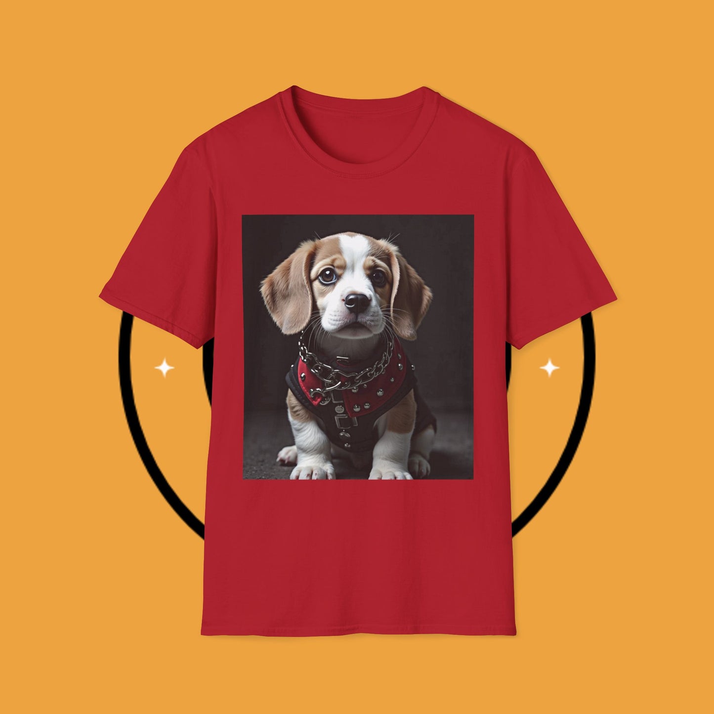 Tough Beagle Puppy T-Shirt - Rebel Dog with Leather Harness Design | Edgy Pet Lover Biker Style Tee