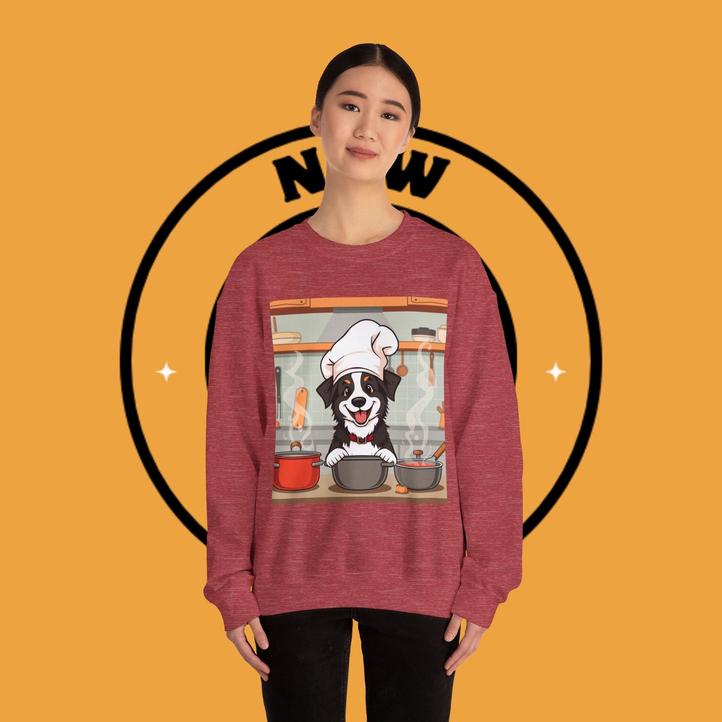Chef Dog Crewneck Sweatshirt - Cute Puppy Cook with Chef Hat Kitchen Design | Culinary Lover Gift