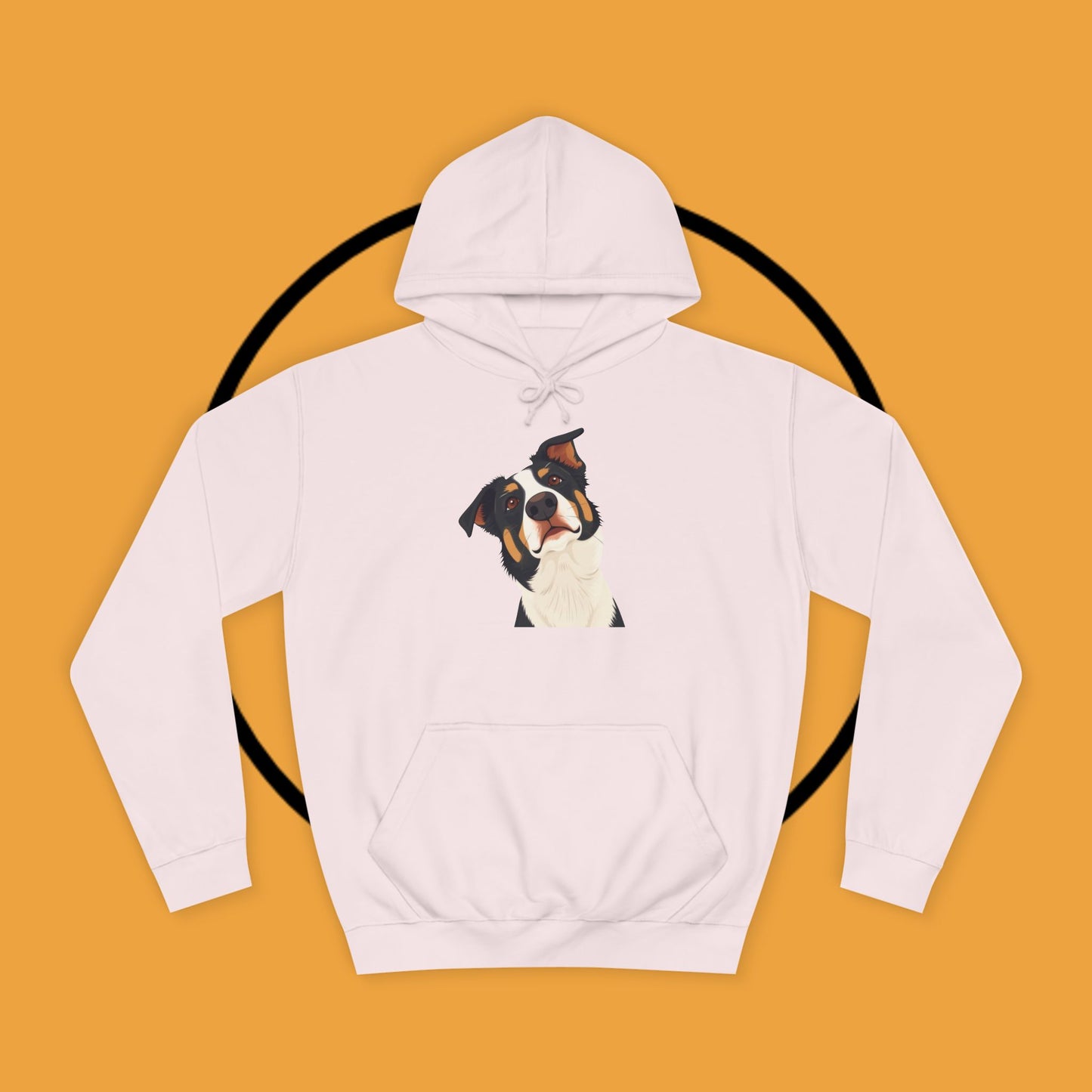 "Happy Border Collie Hoodie - Playful Cartoon Dog with Tilted Head Design | Cute Animal Streetwear"