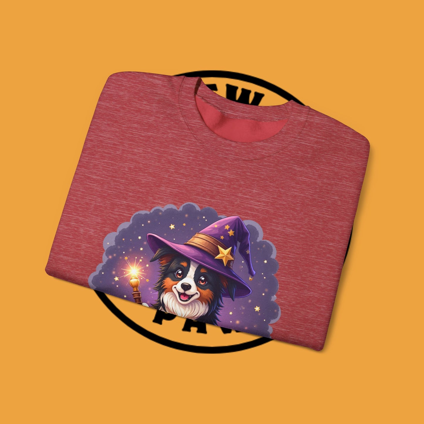 Magical Wizard Dog Crewneck Sweatshirt - Adorable Puppy Magician with Hat & Wand | Fantasy Pet Lover Gift Tee