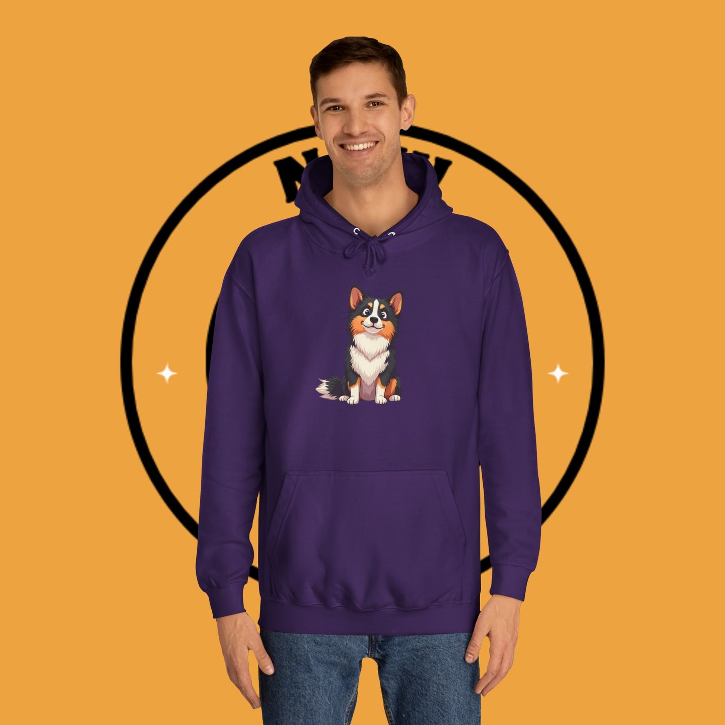 "Cute Tricolor Puppy Hoodie - Adorable Cartoon Dog Design | Kawaii Animal Streetwear for Dog Lovers"