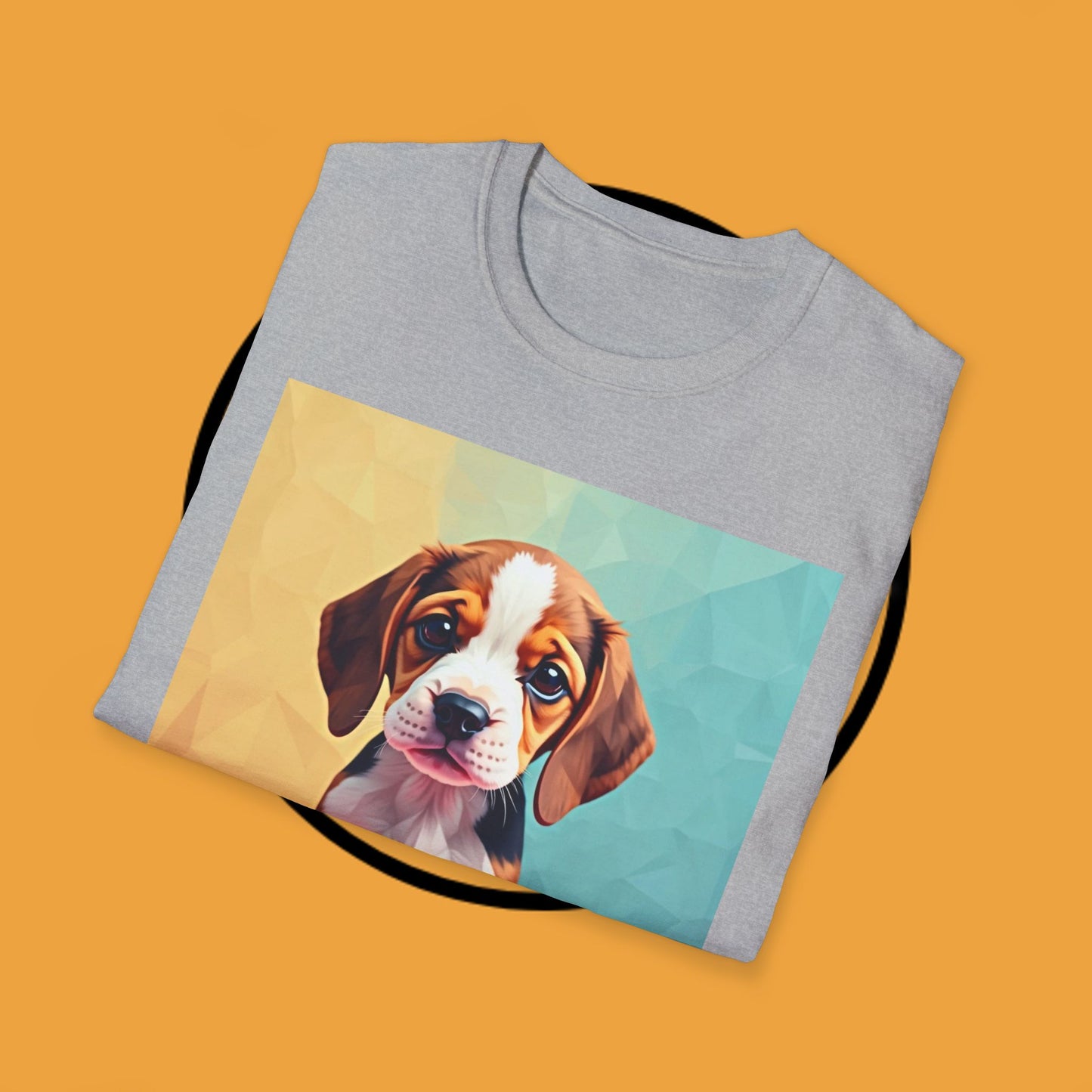 Modern Art Beagle Puppy T-Shirt - Geometric Low Poly Dog Design with Rainbow Background