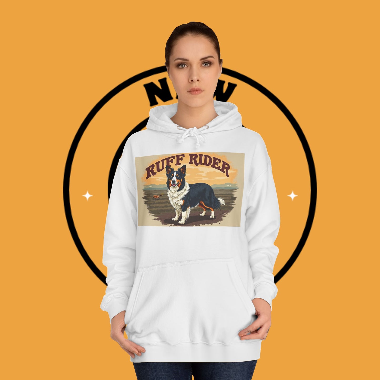 "Ruff Rider Border Collie Hoodie - Vintage Western Dog Lover Sweatshirt | Premium Quality Comfort Wear"