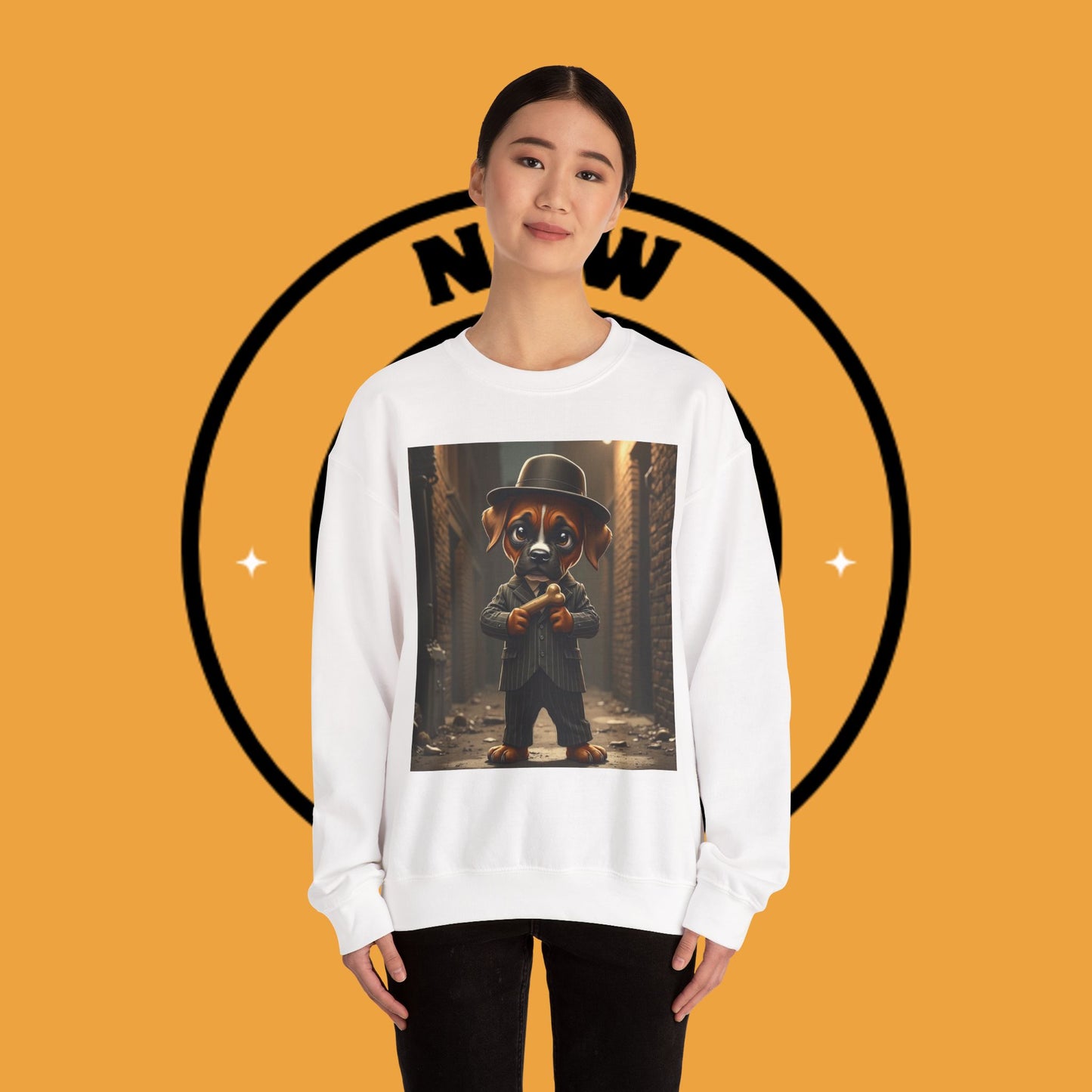 Gangster Puppy Fedora Crewneck Sweatshirt - Vintage Dog Boss Design - Retro Pet Lover Style