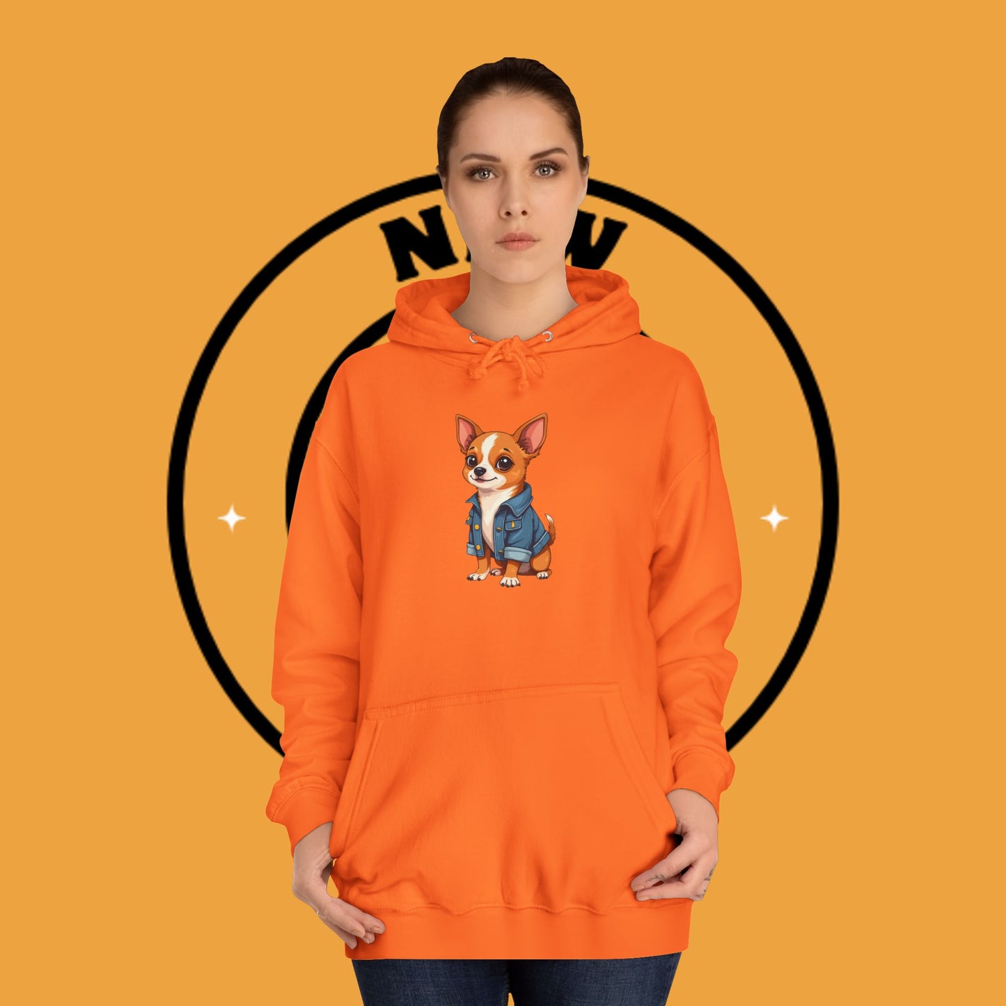 "Adorable Chihuahua in Denim Jacket Hoodie | Cute Dog Lover Gift | Premium Pet Fashion Streetwear"