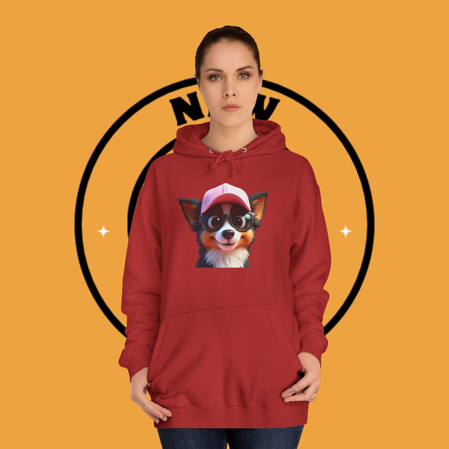 "Hipster Border Collie Puppy with Glasses & Cap Hoodie - Cute Trendy Dog Sweatshirt | Fun Design"
