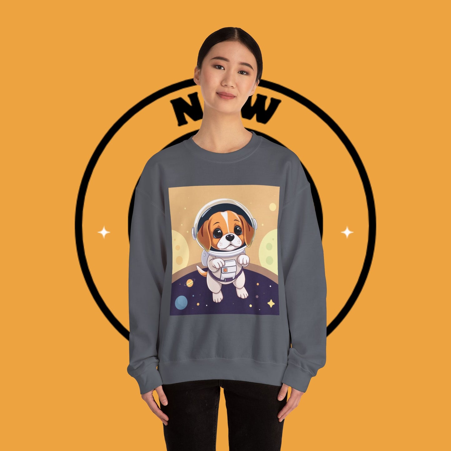 Astronaut Dog Crewneck Sweatshirt - Space Beagle Design with Helmet and Planets