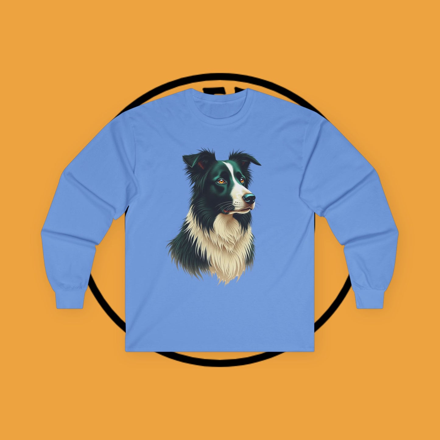 "Majestic Border Collie Portrait Long Sleeve Tee - Realistic Dog Art Shirt - Premium Canine Breed Apparel"