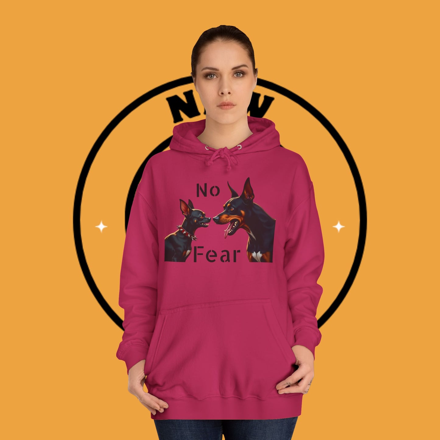 "Fearless Chihuahua vs Doberman Hoodie | Small Dog Big Attitude | David Goliath Pet Art | Brave Little Dog Gift"