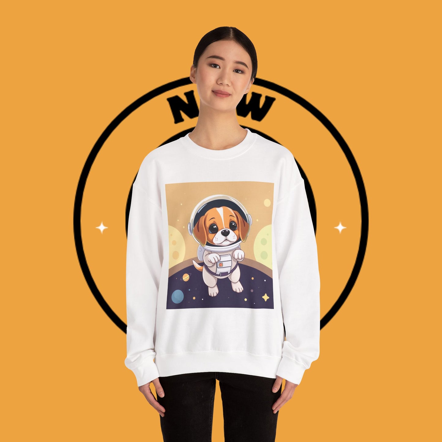 Astronaut Dog Crewneck Sweatshirt - Space Beagle Design with Helmet and Planets