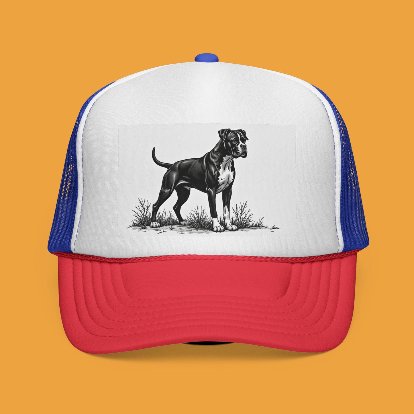 "Boxer Dog Trucker Cap - Premium Black & White Design | Adjustable Snapback Hat for Dog Lovers | Streetwear Baseball Cap"