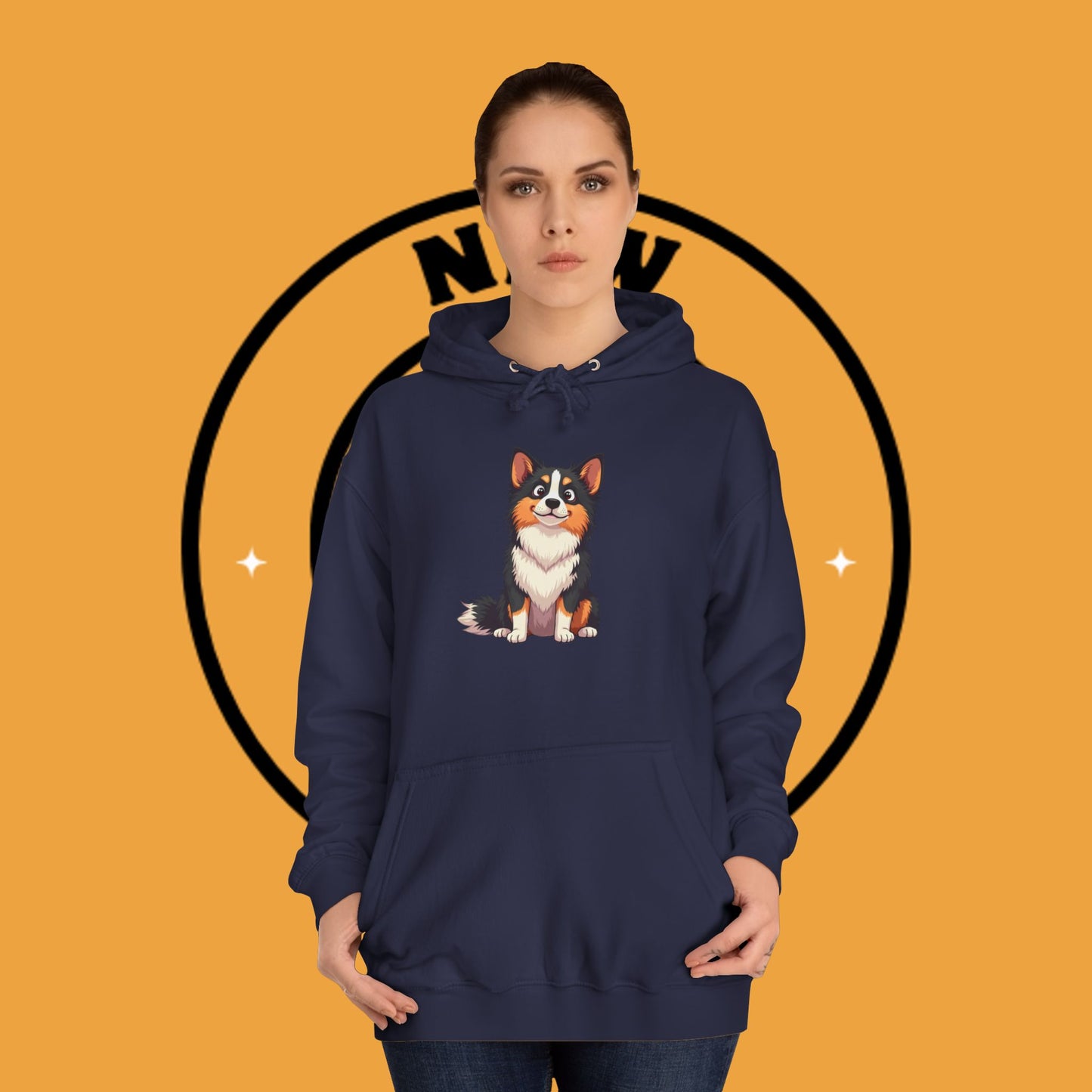 "Cute Tricolor Puppy Hoodie - Adorable Cartoon Dog Design | Kawaii Animal Streetwear for Dog Lovers"