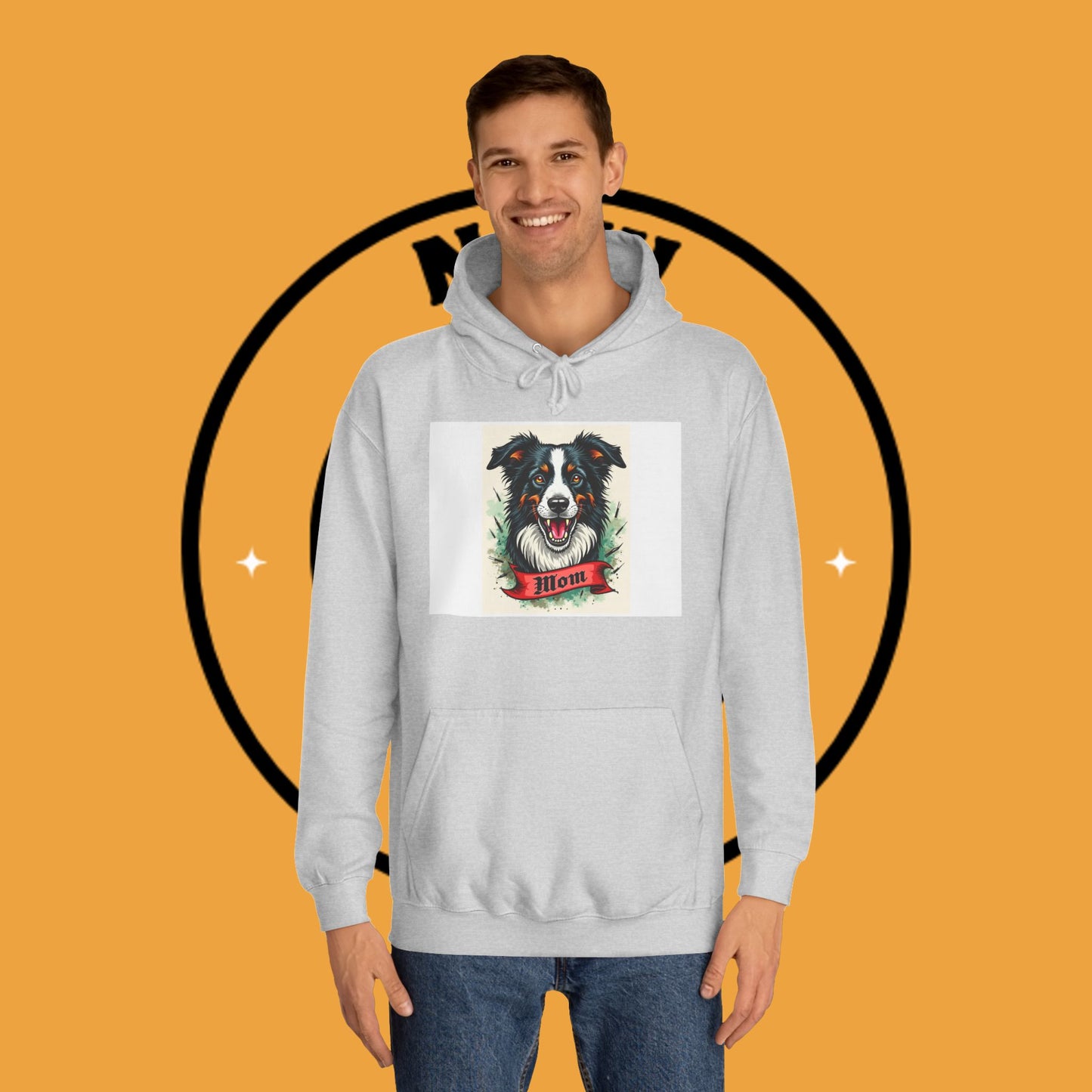 "Border Collie Mom Tattoo Style Hoodie - Vintage Dog Mother Banner Design Sweatshirt | Bold Statement Wear"