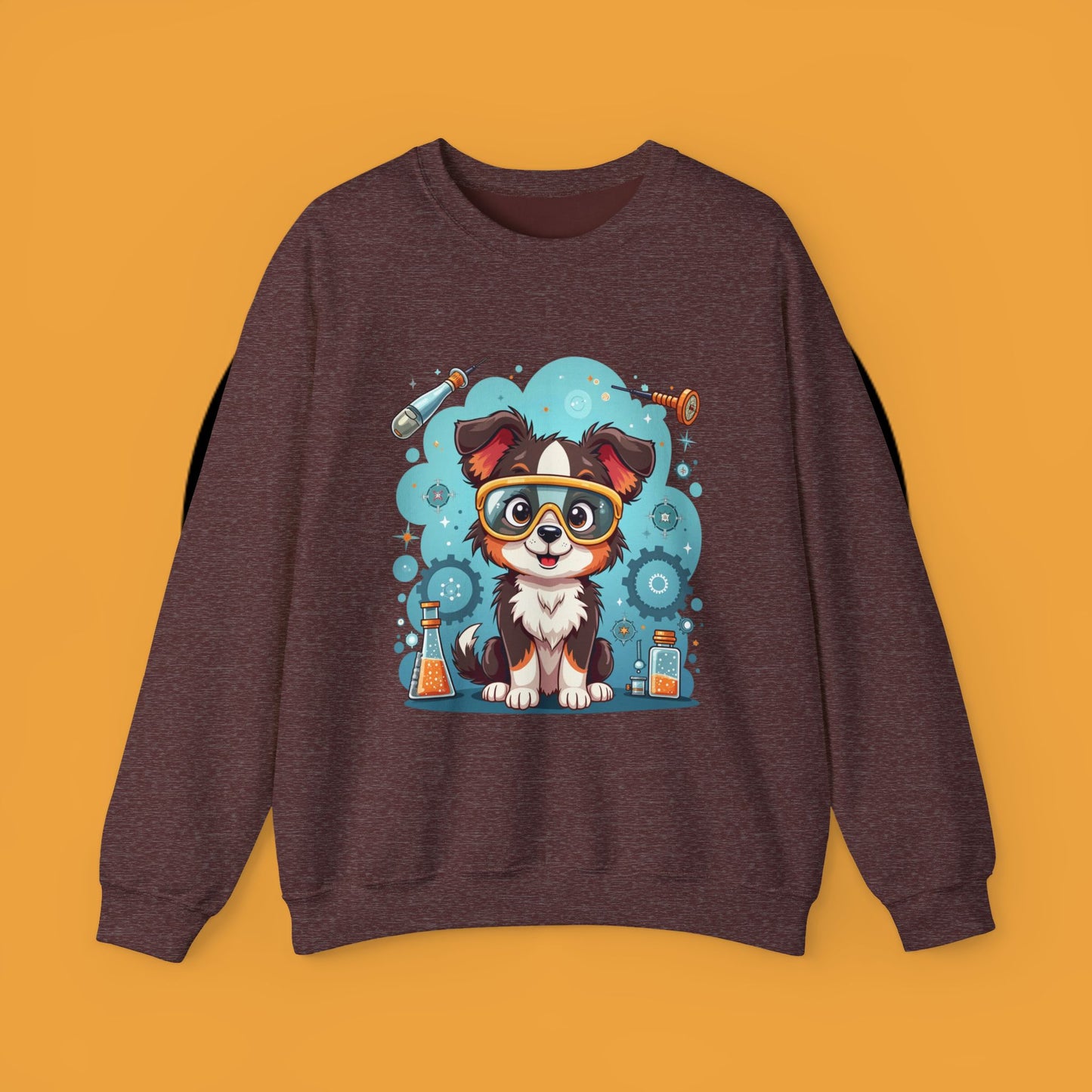 Science Dog Crewneck Sweatshirt - Cute Puppy Scientist with Lab Goggles Design | STEM Lover Gift
