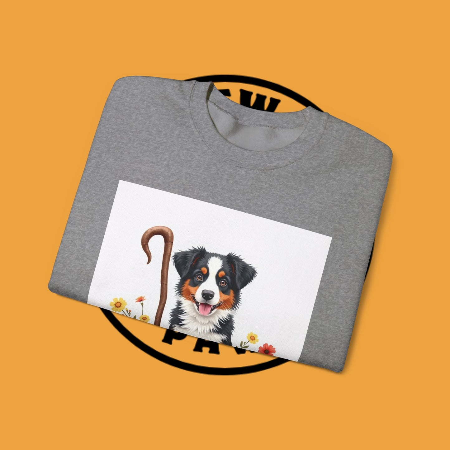 Border Collie Puppy Shepherd's Crook Crewneck Sweatshirt - Pastoral Dog Art | Farm Life Gift