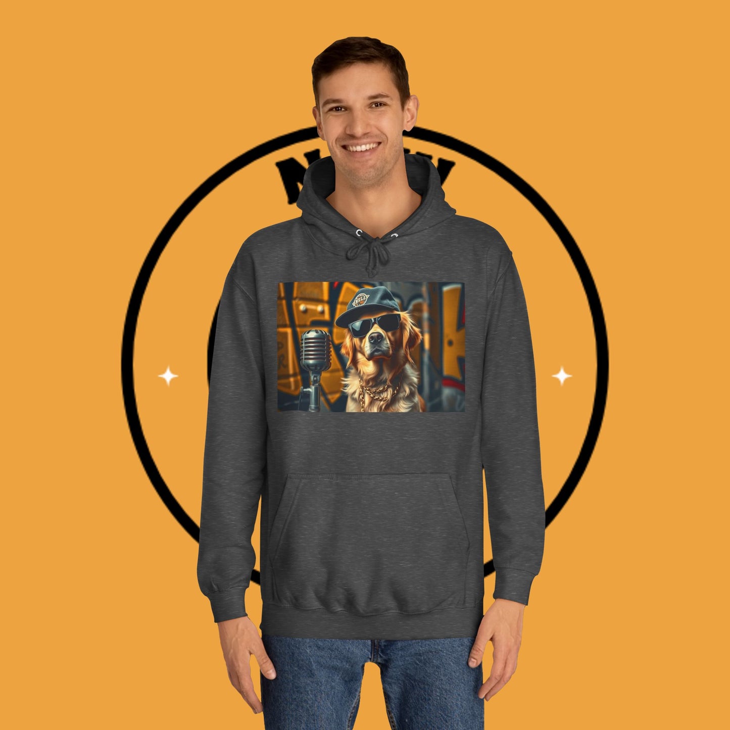Hip Hop Hound - Cool Dog Rapper with Microphone - Rapper Dog Hoodie: Street Style Icon with Retro Vibes - Unisex Hoodie