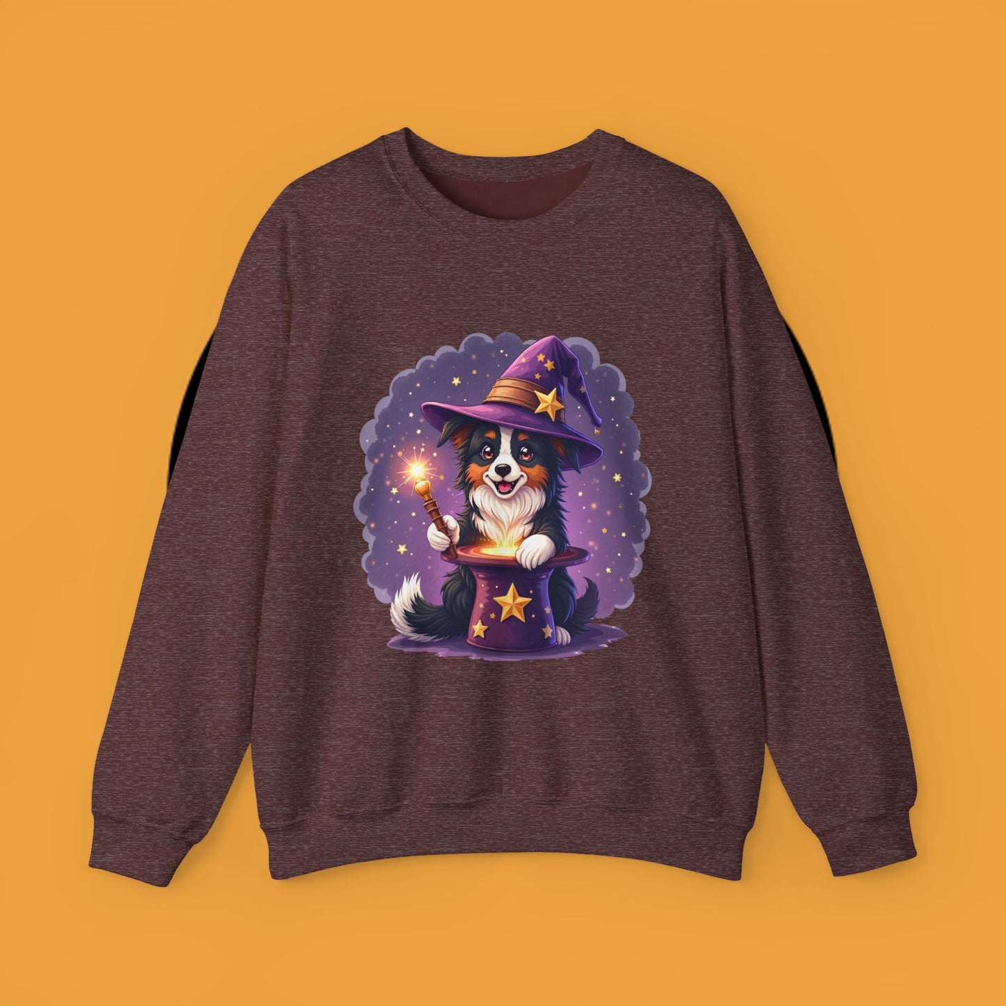 Magical Wizard Dog Crewneck Sweatshirt - Adorable Puppy Magician with Hat & Wand | Fantasy Pet Lover Gift Tee