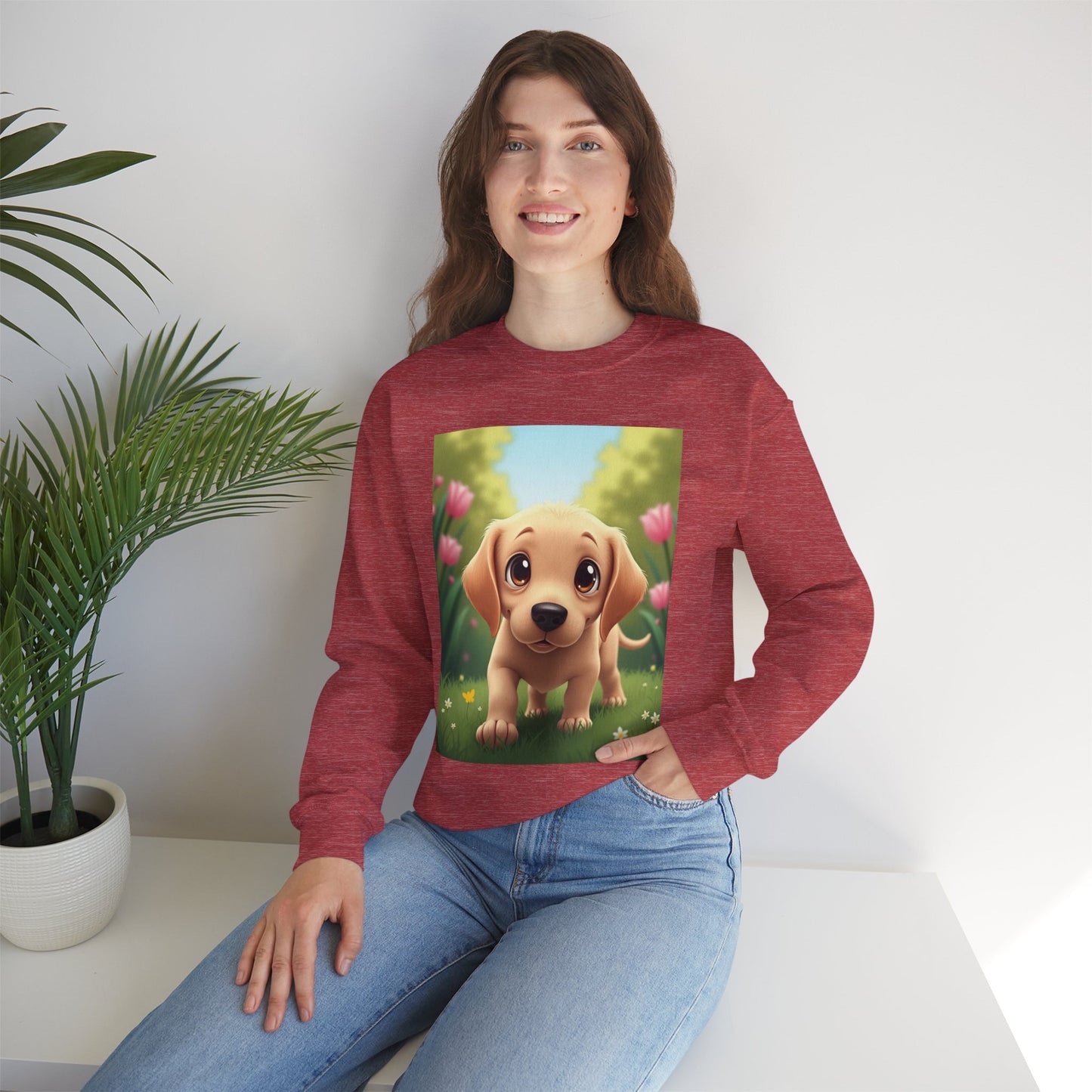 Adorable Golden Retriever Puppy in a Garden with Flowers - Cute Puppy Photo kawaii style