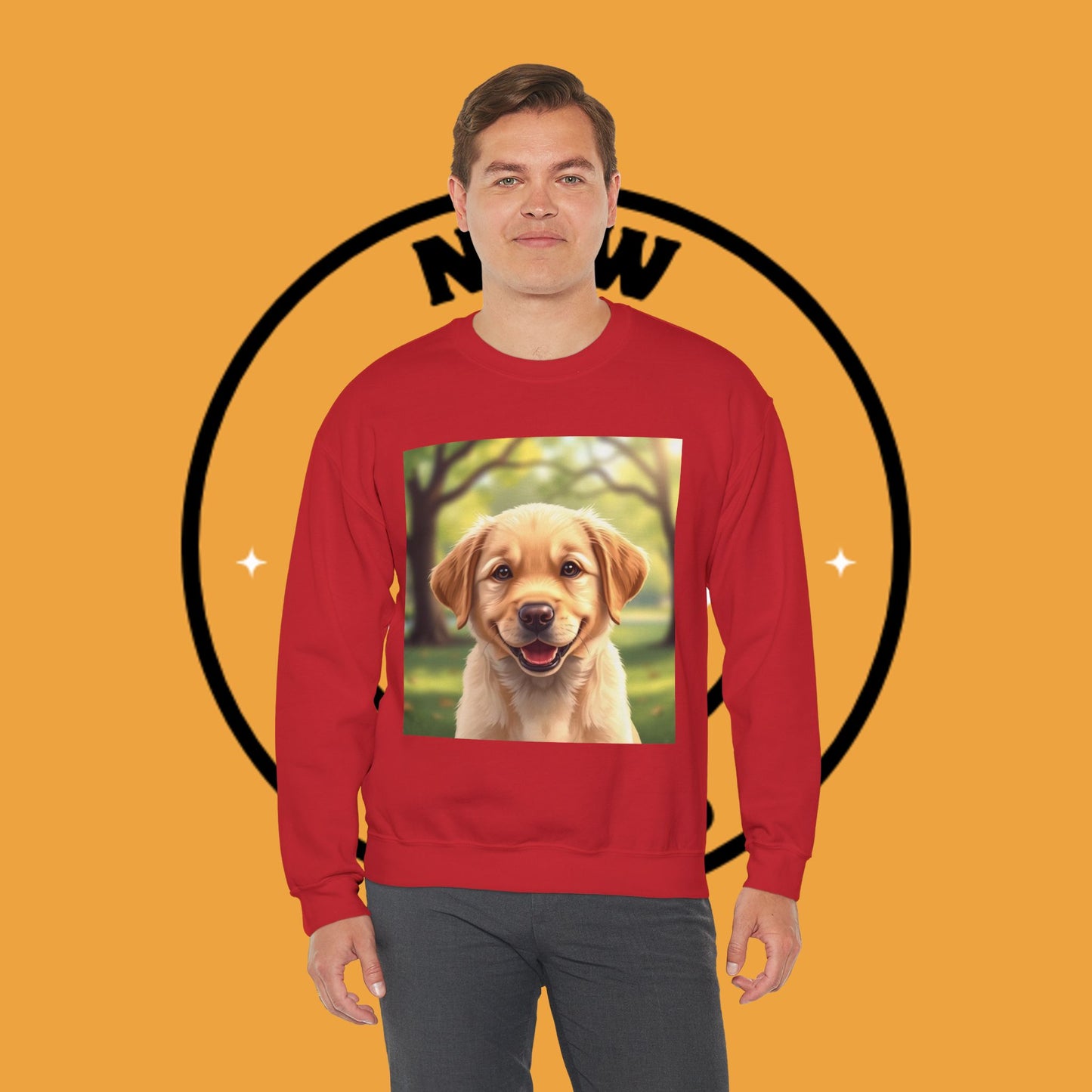 Crewneck Sweatshirt - Adorable Puppy Smiling in the Park - Sweet and Happy Golden Retriever