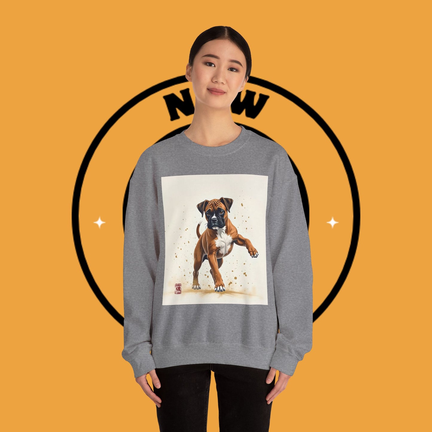 Running Boxer Puppy Crewneck Sweatshirt | Artistic Dog Lover Gift | Dynamic Movement Design
