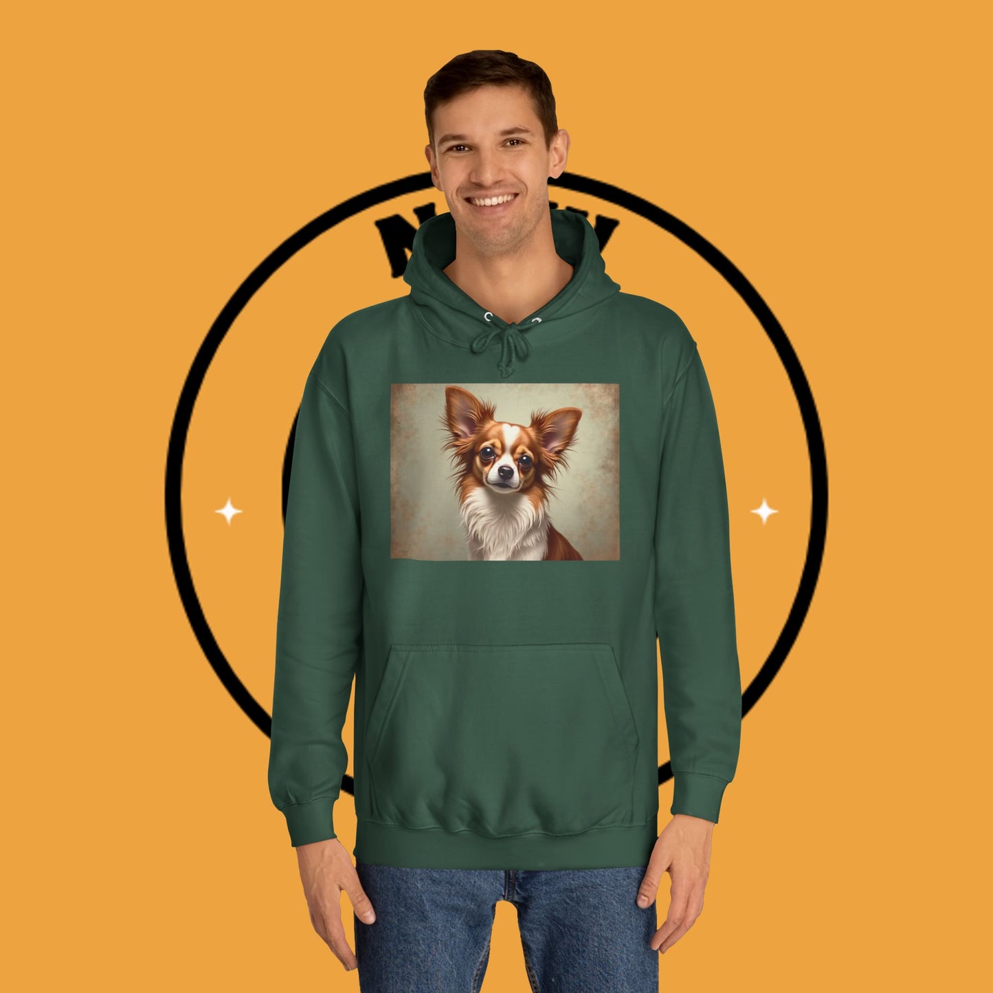 "Long Haired Chihuahua Portrait Hoodie | Elegant Pet Art | Classic Dog Painting Style | Beautiful Chihuahua Gift"