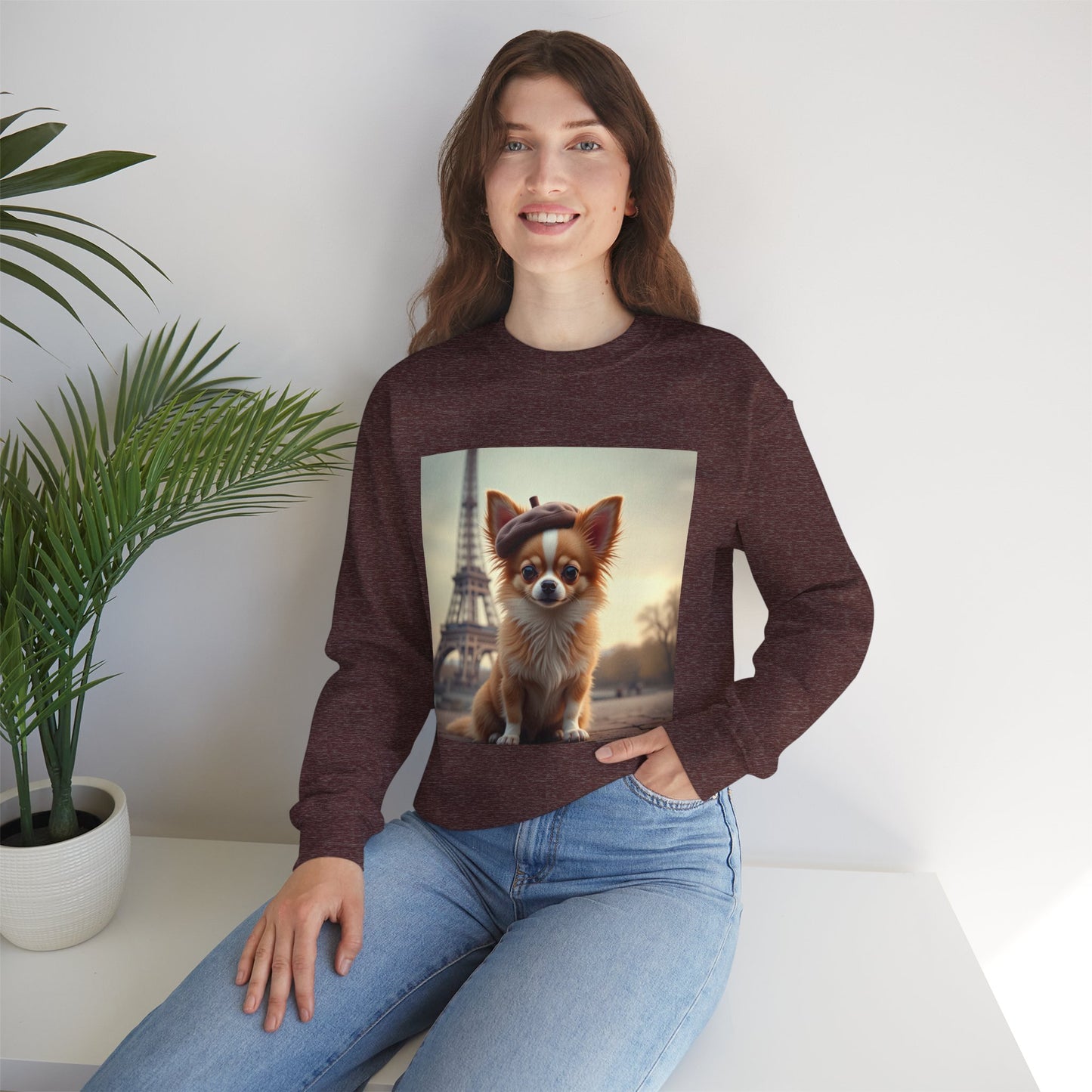 Parisian Chihuahua Beret Sweatshirt | French Dog Eiffel Tower Design | Travel Lover Gift