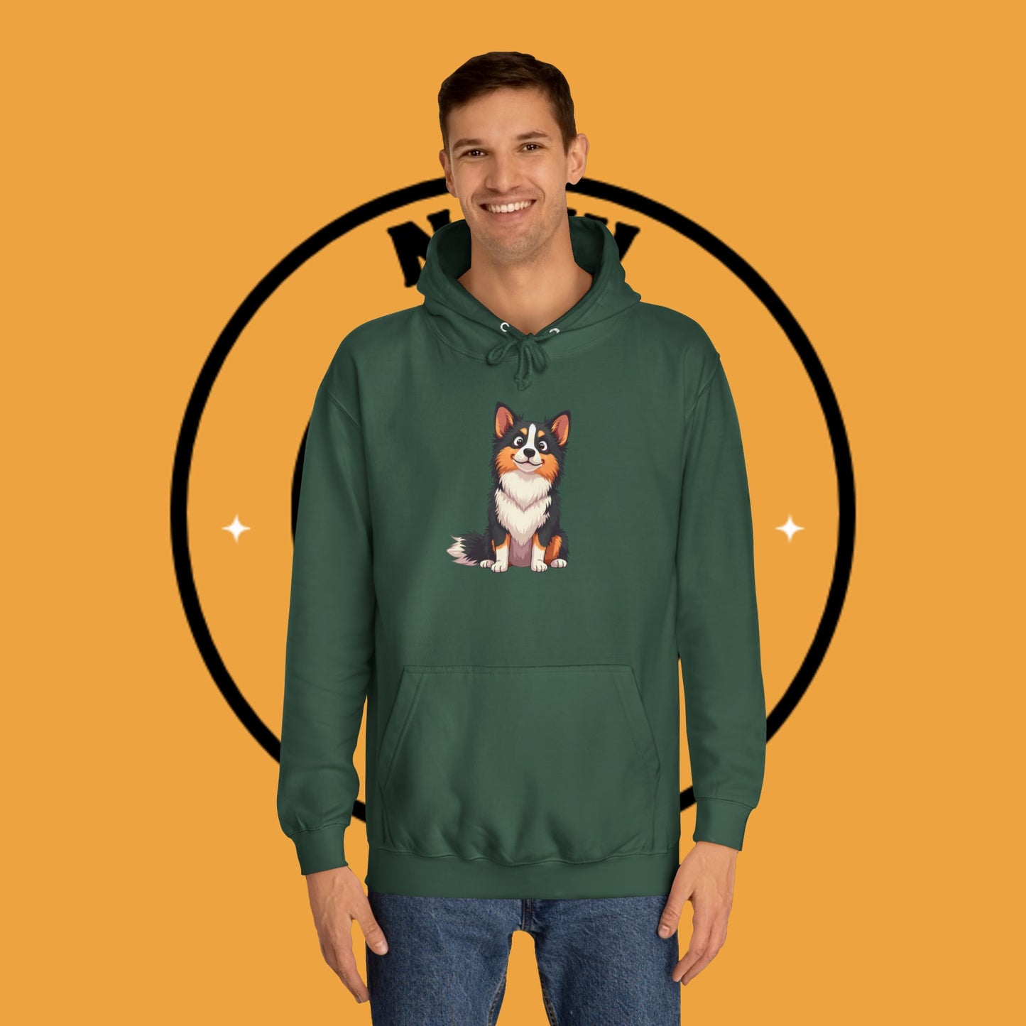 "Cute Tricolor Puppy Hoodie - Adorable Cartoon Dog Design | Kawaii Animal Streetwear for Dog Lovers"