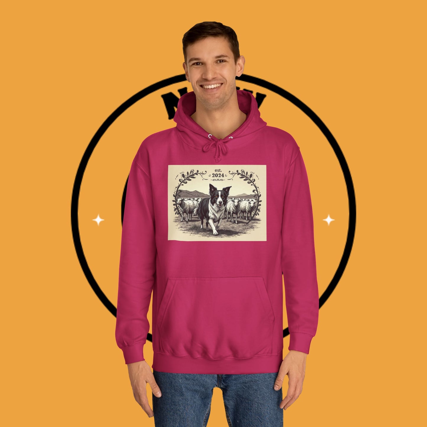"Border Collie Sheep Herding Hoodie - Vintage Farm Life Est. 2024 Sweatshirt | Premium Pastoral Dog Design"