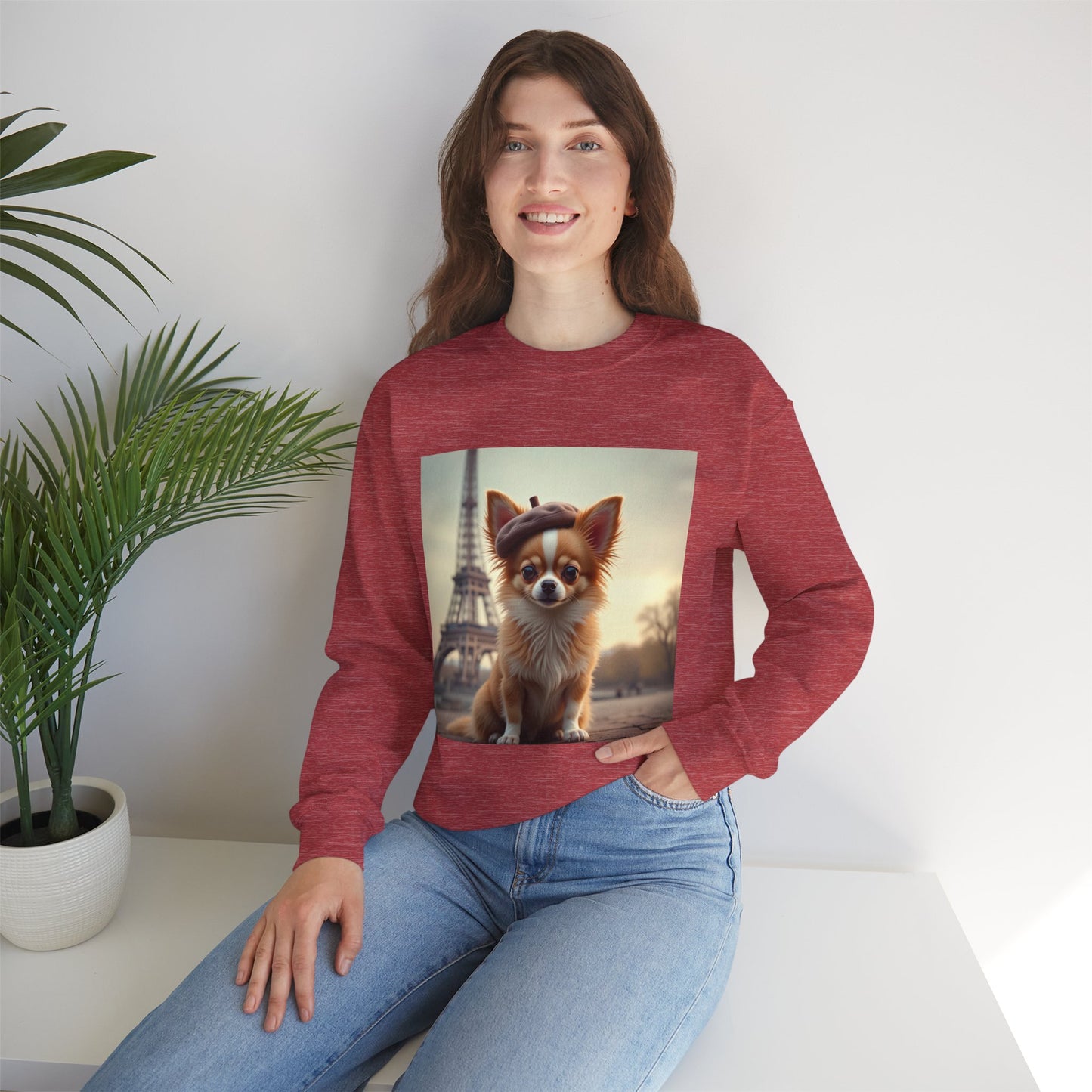 Parisian Chihuahua Beret Sweatshirt | French Dog Eiffel Tower Design | Travel Lover Gift