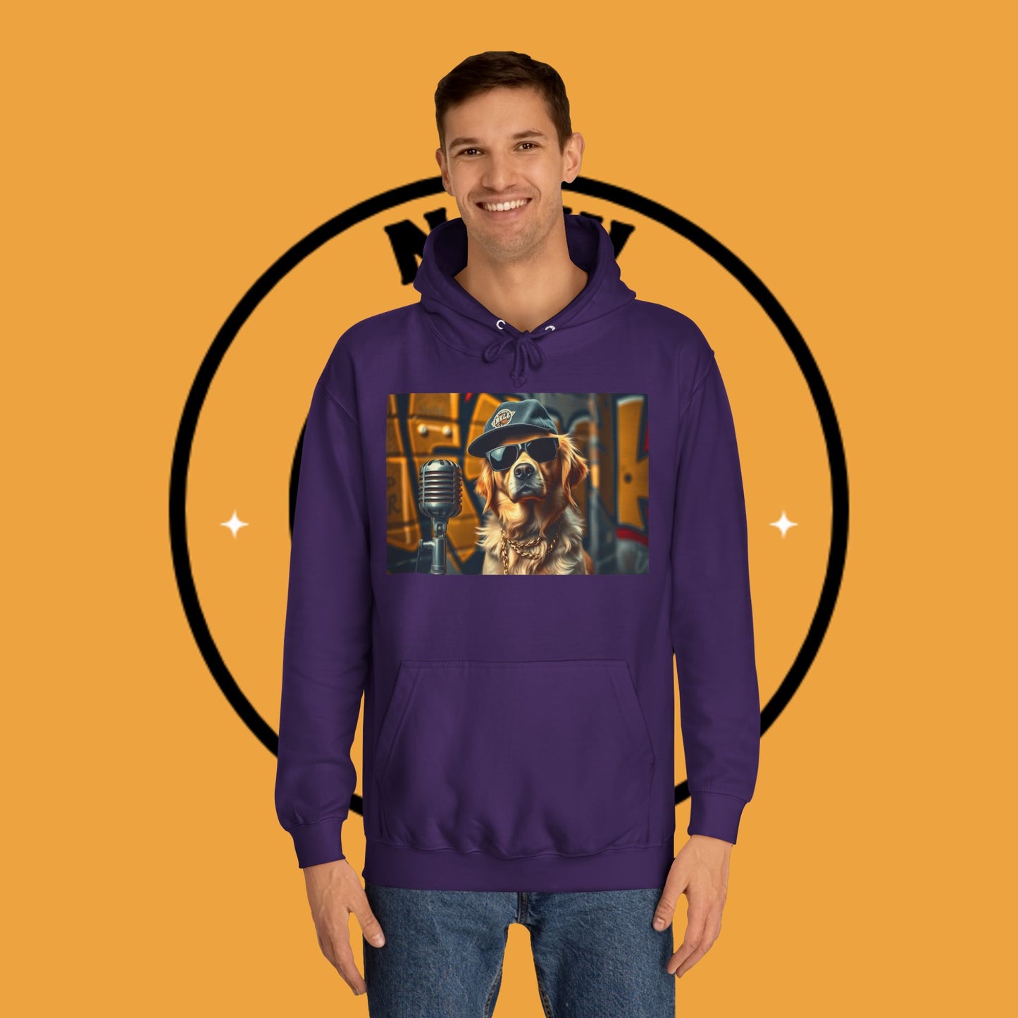 Hip Hop Hound - Cool Dog Rapper with Microphone - Rapper Dog Hoodie: Street Style Icon with Retro Vibes - Unisex Hoodie