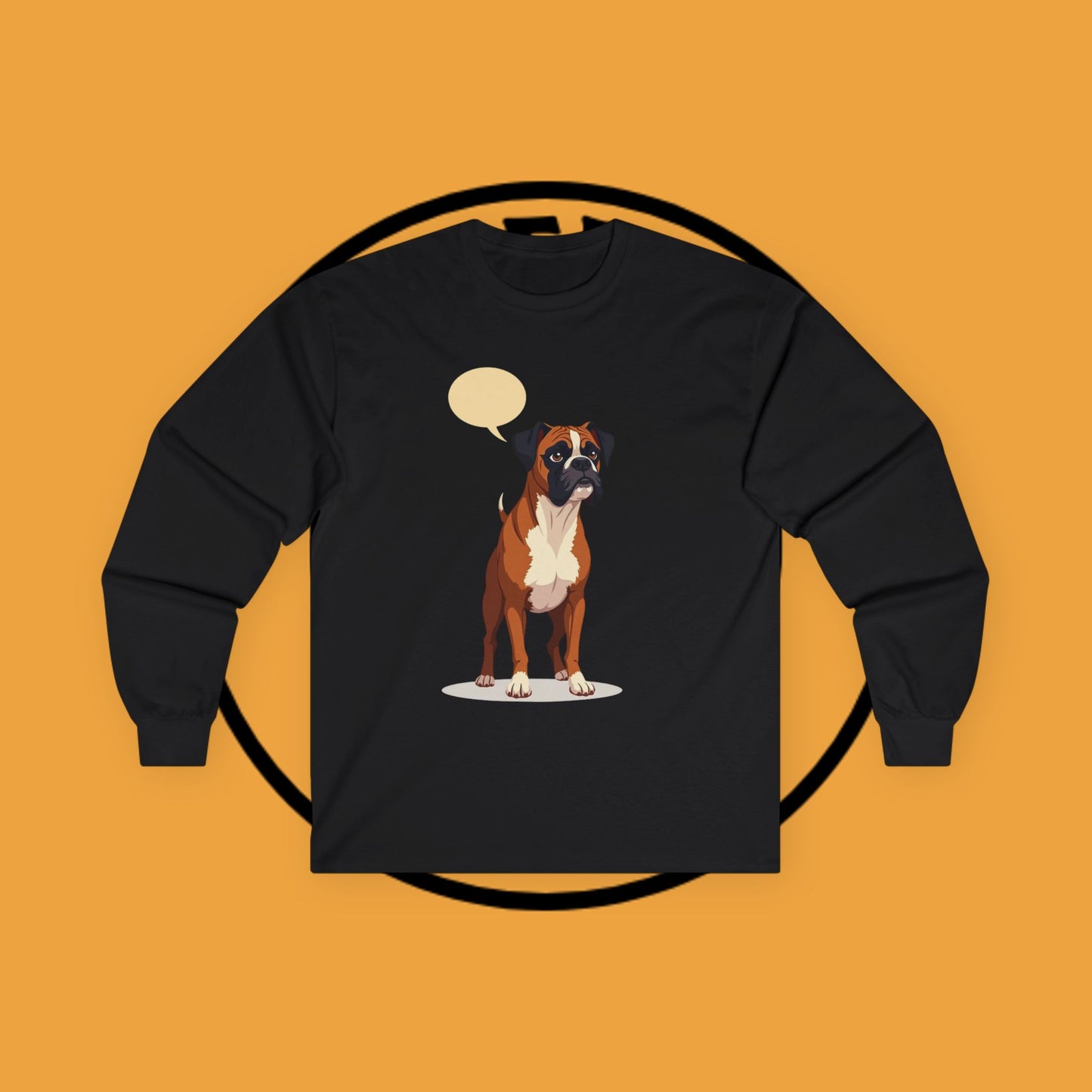 Classic Boxer Dog Long Sleeve T-Shirt - Vintage Style Illustration with Speech Bubble Design