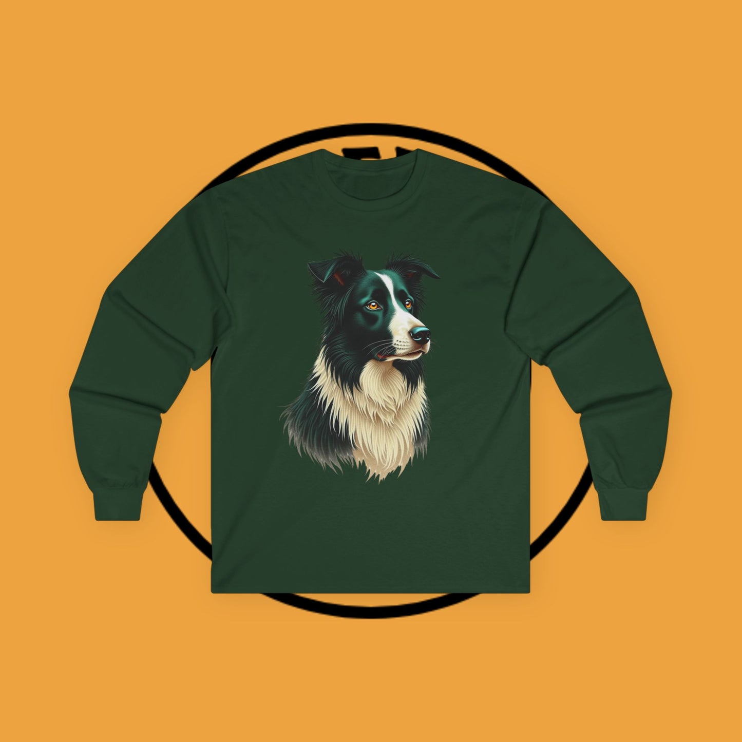 "Majestic Border Collie Portrait Long Sleeve Tee - Realistic Dog Art Shirt - Premium Canine Breed Apparel"