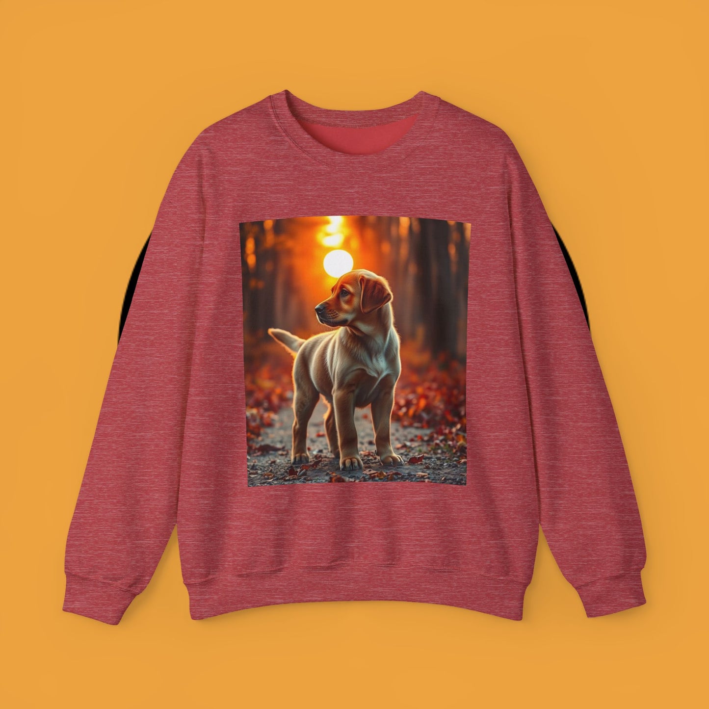 Crewneck Sweatshirt - Labrador Puppy in Autumn Forest with Golden Sunset Light Design